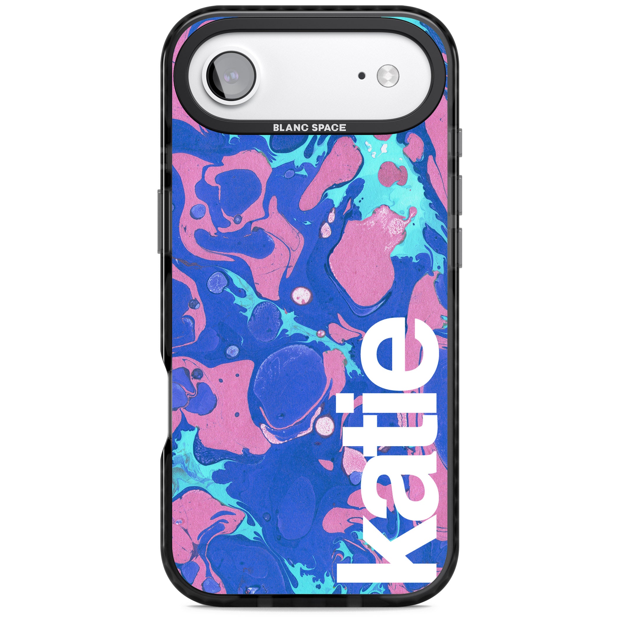Personalised Navy & Turquoise Marbled iPhone 17 Air Impact Pro Black Phone Case