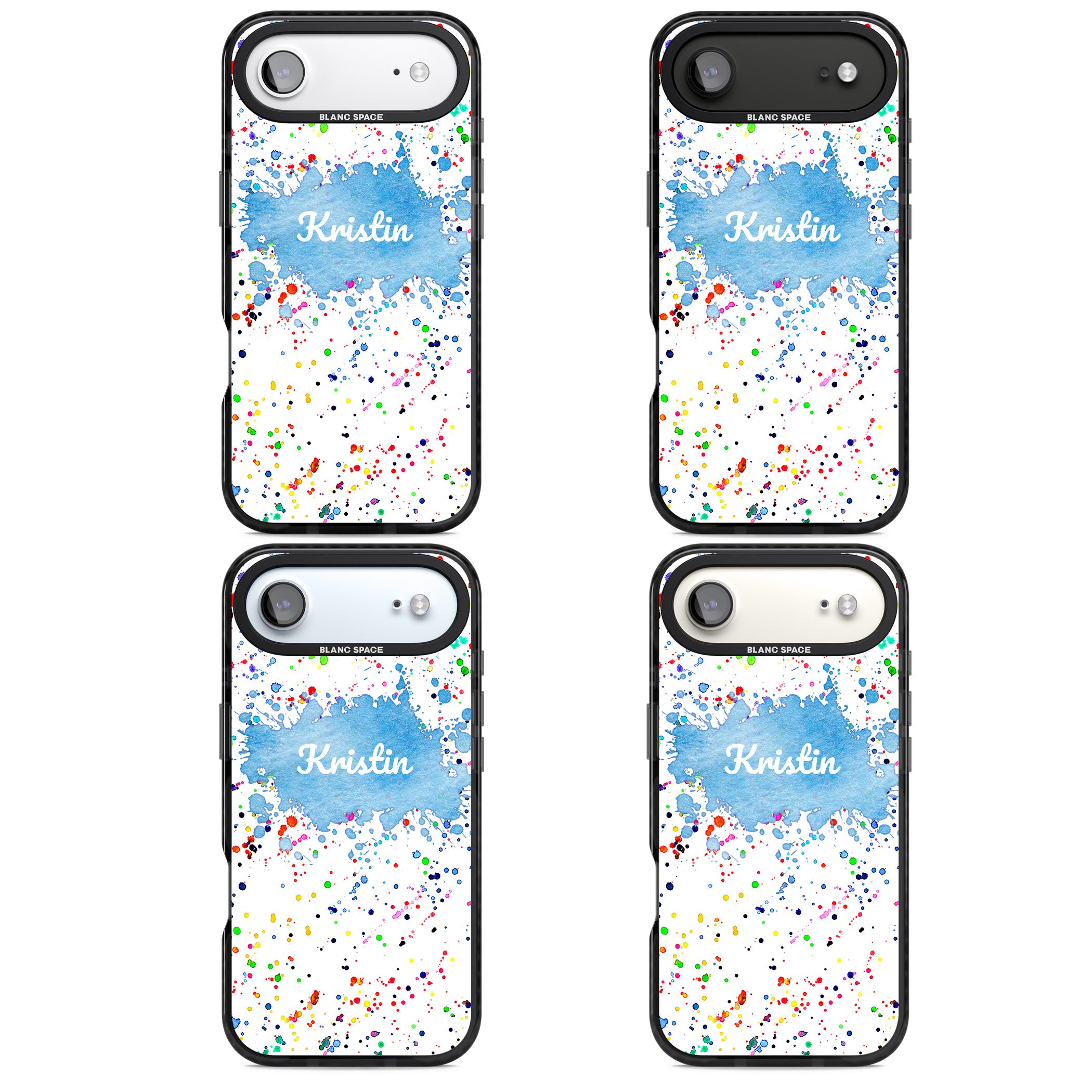 Personalised Rainbow Splatter Name iPhone 17 Air Impact Pro Black Phone Case APT Impact Protection