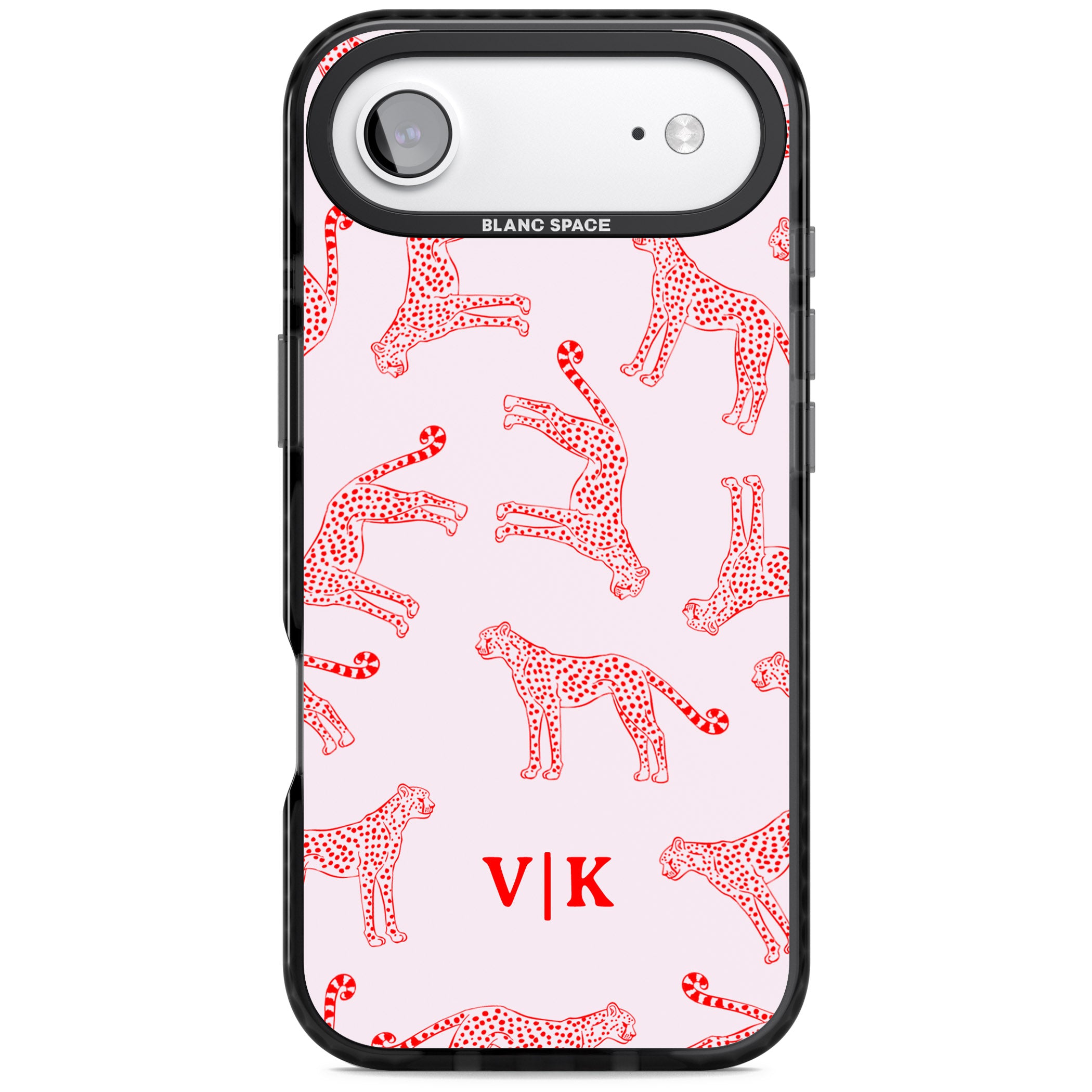 Personalised Red & Pink Cheetah iPhone 17 Air Impact Pro Black Phone Case