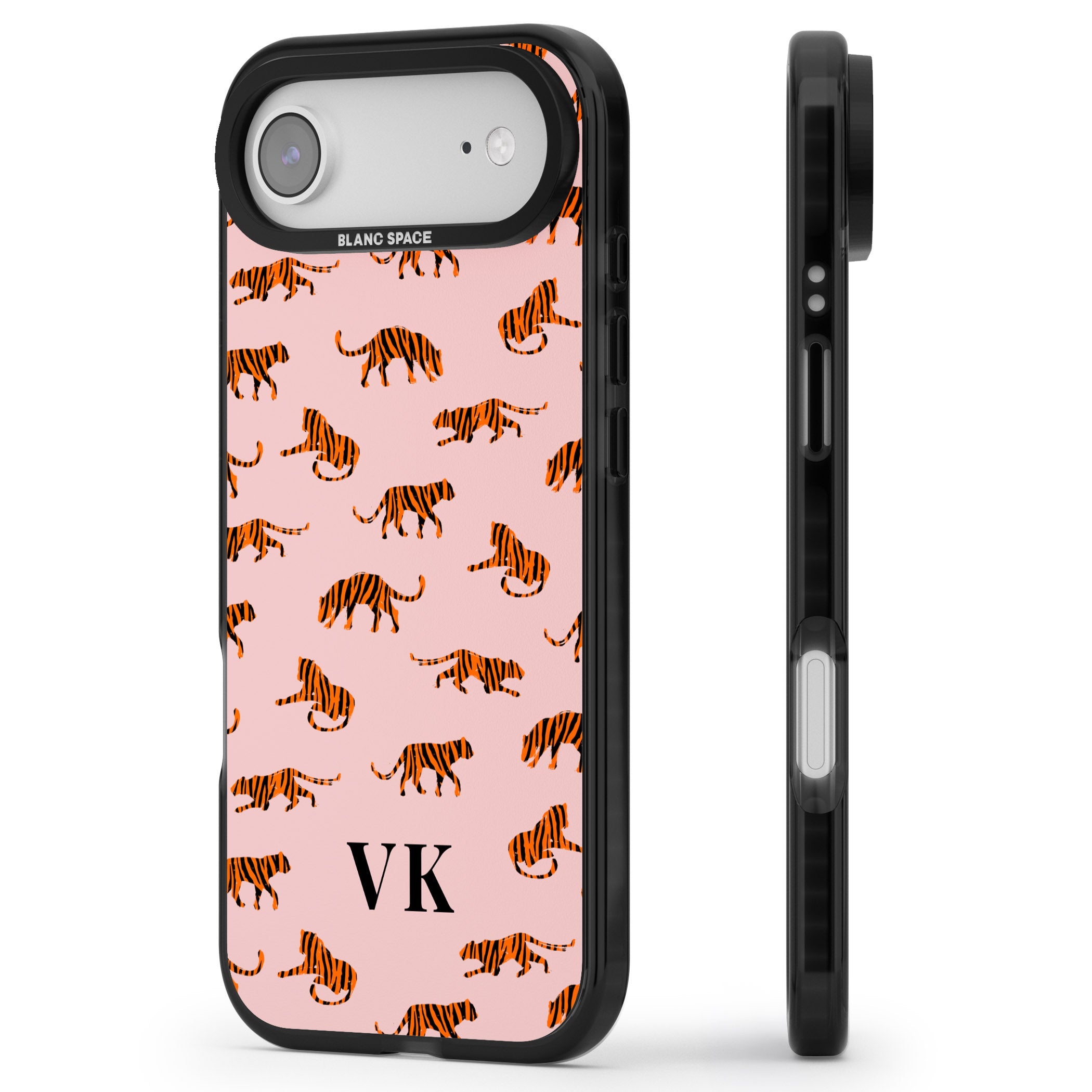 Personalised Pink Safari Tiger Pattern iPhone 17 Air Impact Pro Black Phone Case Side Profile