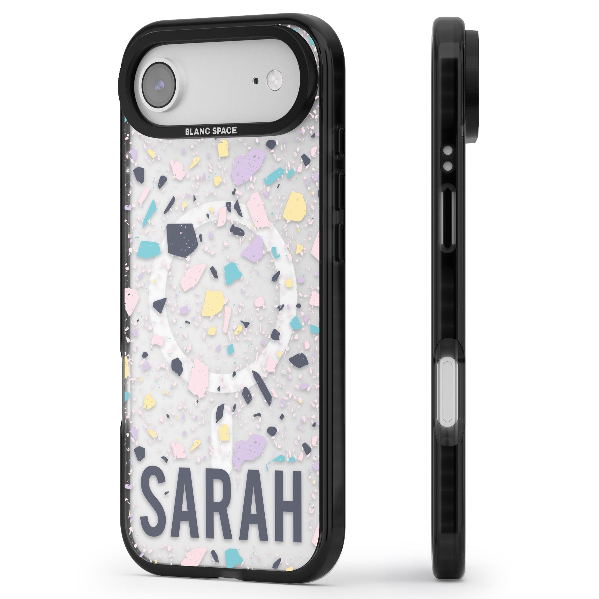 Personalised Pastel Terrazzo iPhone 17 Air Impact Pro Black Phone Case Side Profile