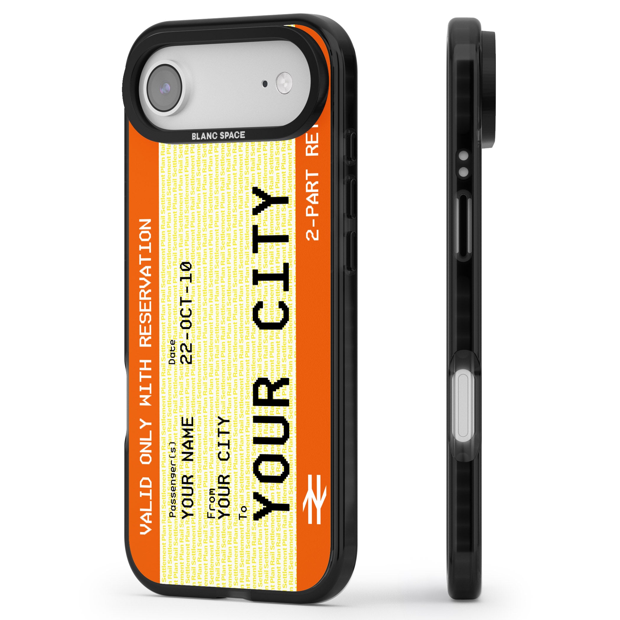 Personalised Create Your Own Train Ticket iPhone 17 Air Impact Pro Black Phone Case Side Profile