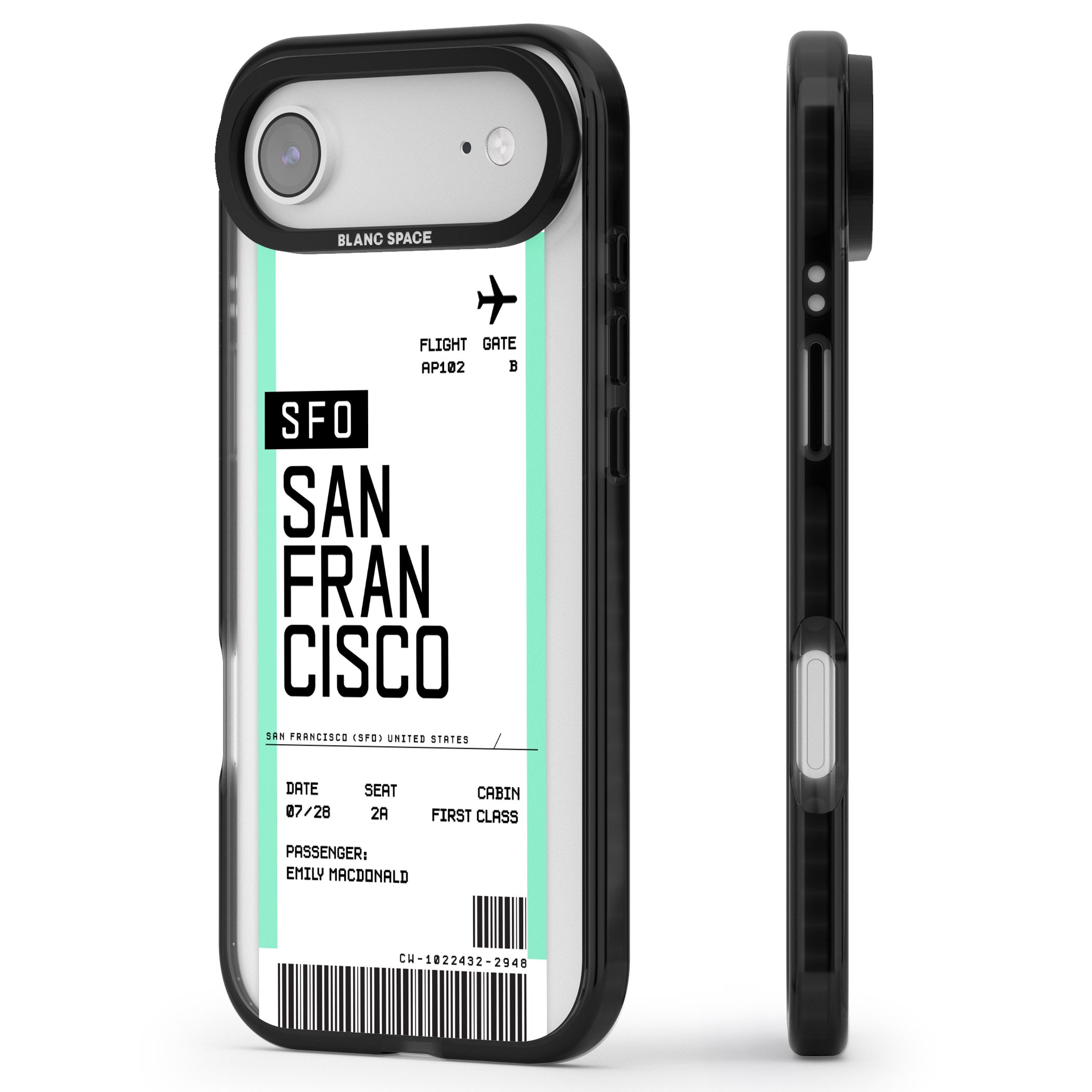 Personalised San Francisco Boarding Pass iPhone 17 Air Impact Pro Black Phone Case Side Profile