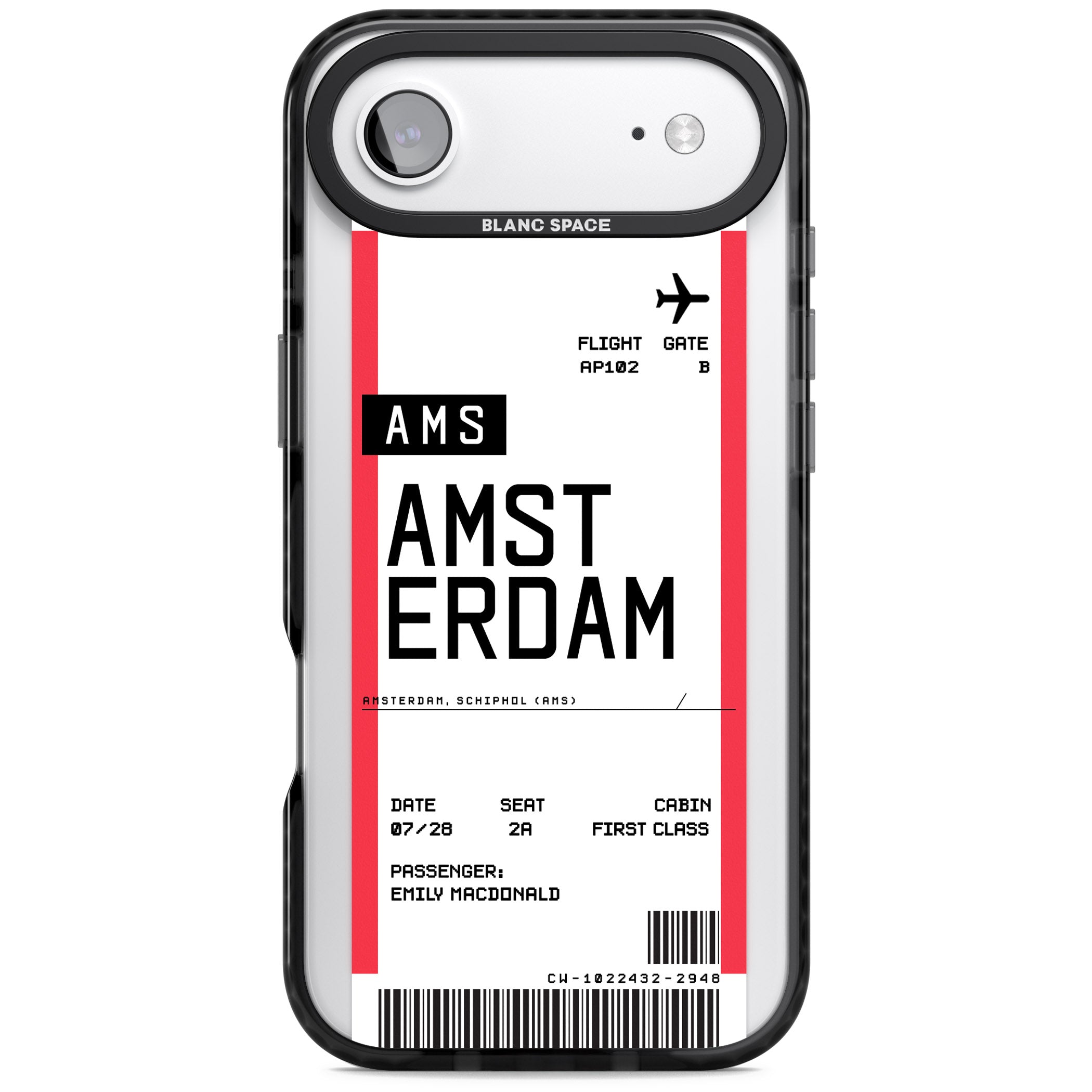 Personalised Amsterdam Boarding Pass iPhone 17 Air Impact Pro Black Phone Case