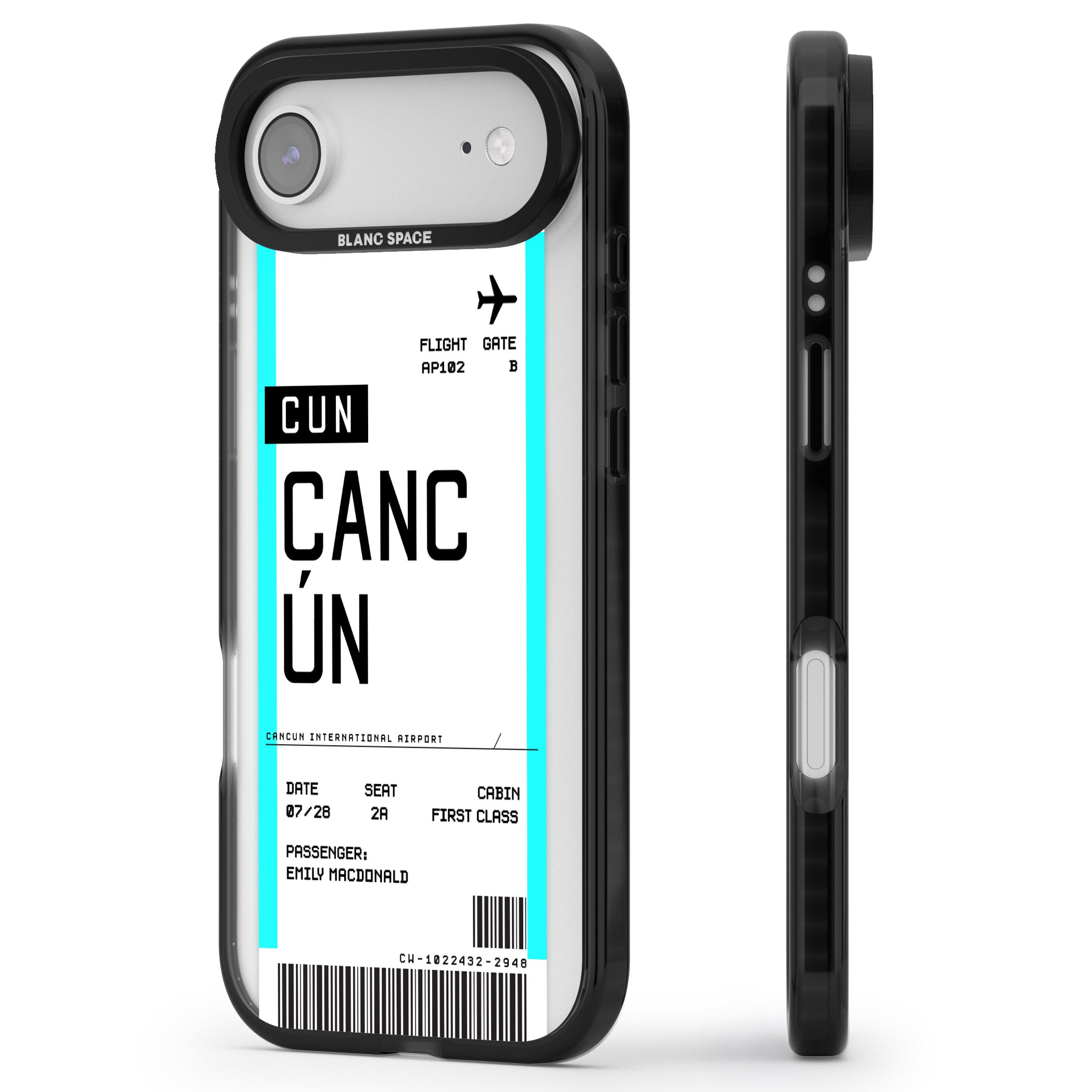 Personalised Cancún Boarding Pass iPhone 17 Air Impact Pro Black Phone Case Side Profile