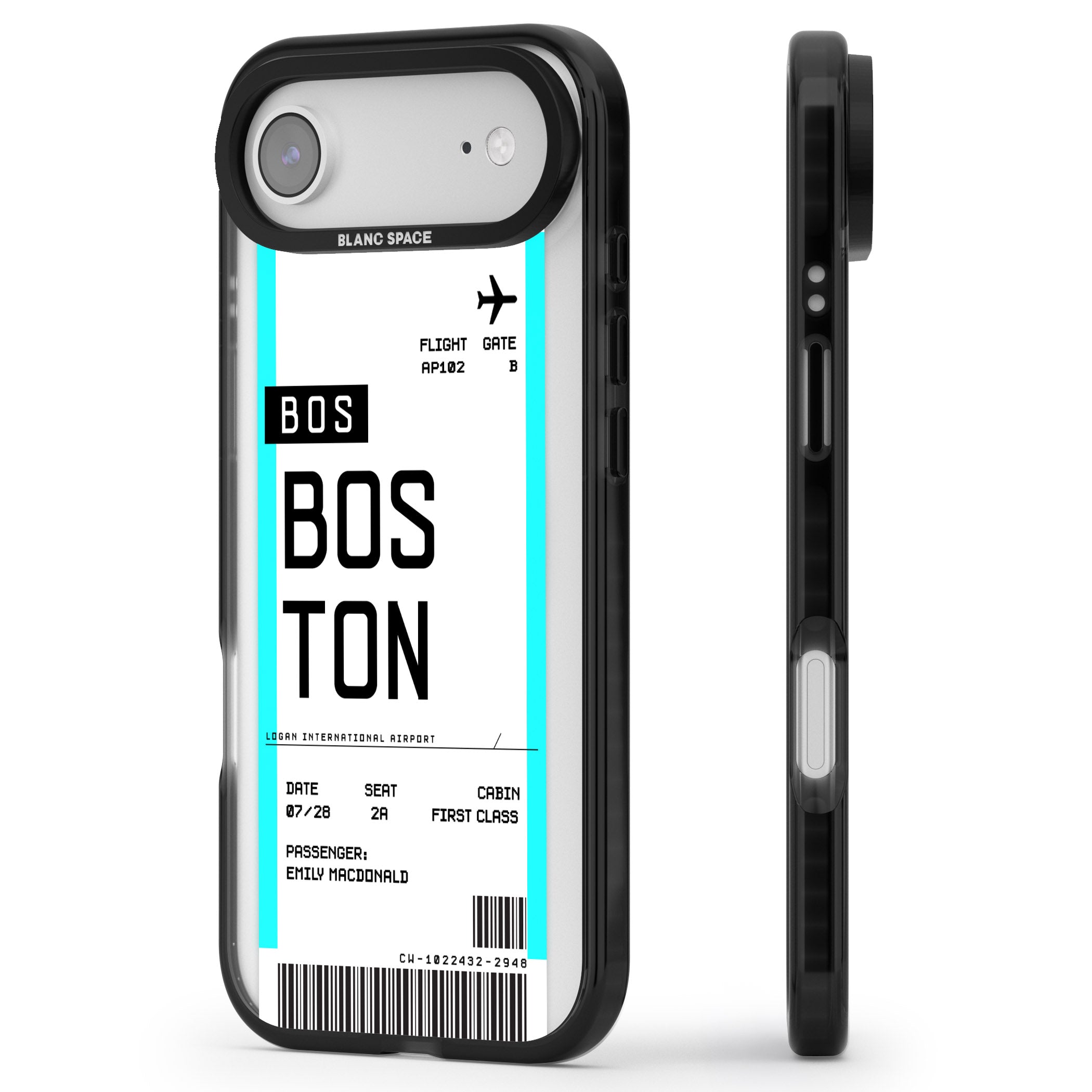 Personalised Boston Boarding Pass iPhone 17 Air Impact Pro Black Phone Case Side Profile