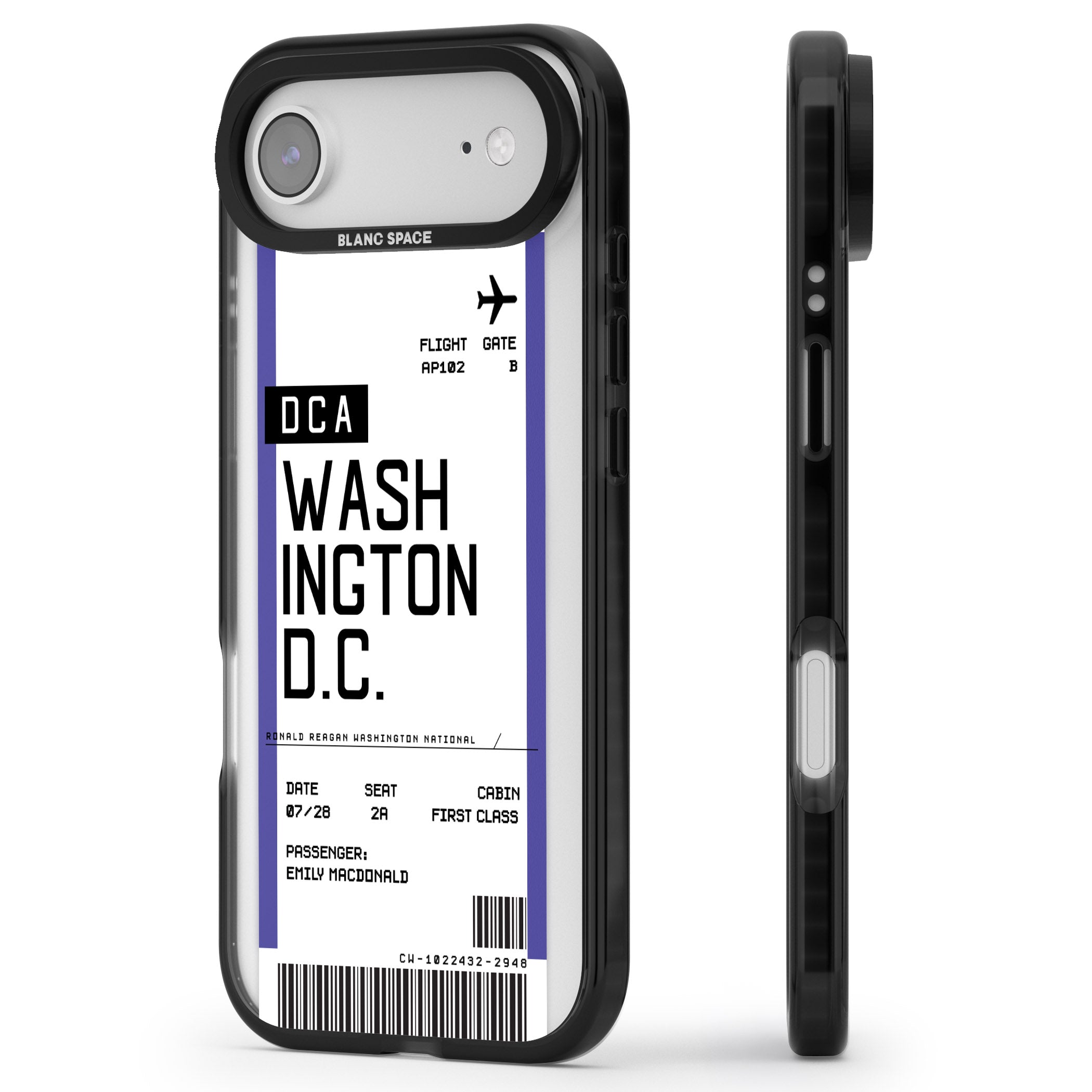 Personalised Washington D.C. Boarding Pass iPhone 17 Air Impact Pro Black Phone Case Side Profile