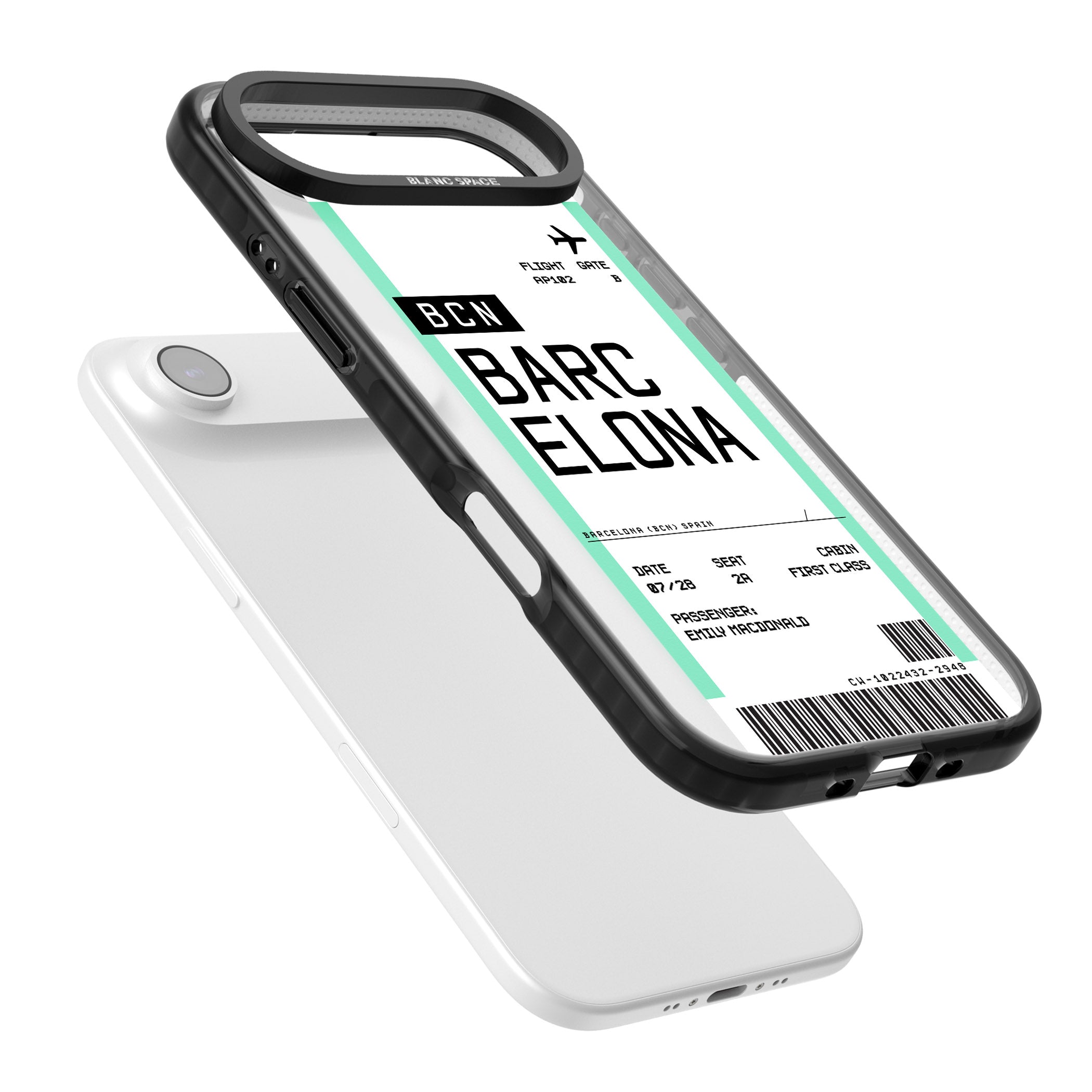Personalised Barcelona Boarding Pass iPhone 17 Air Impact Pro Black Phone Case Colours
