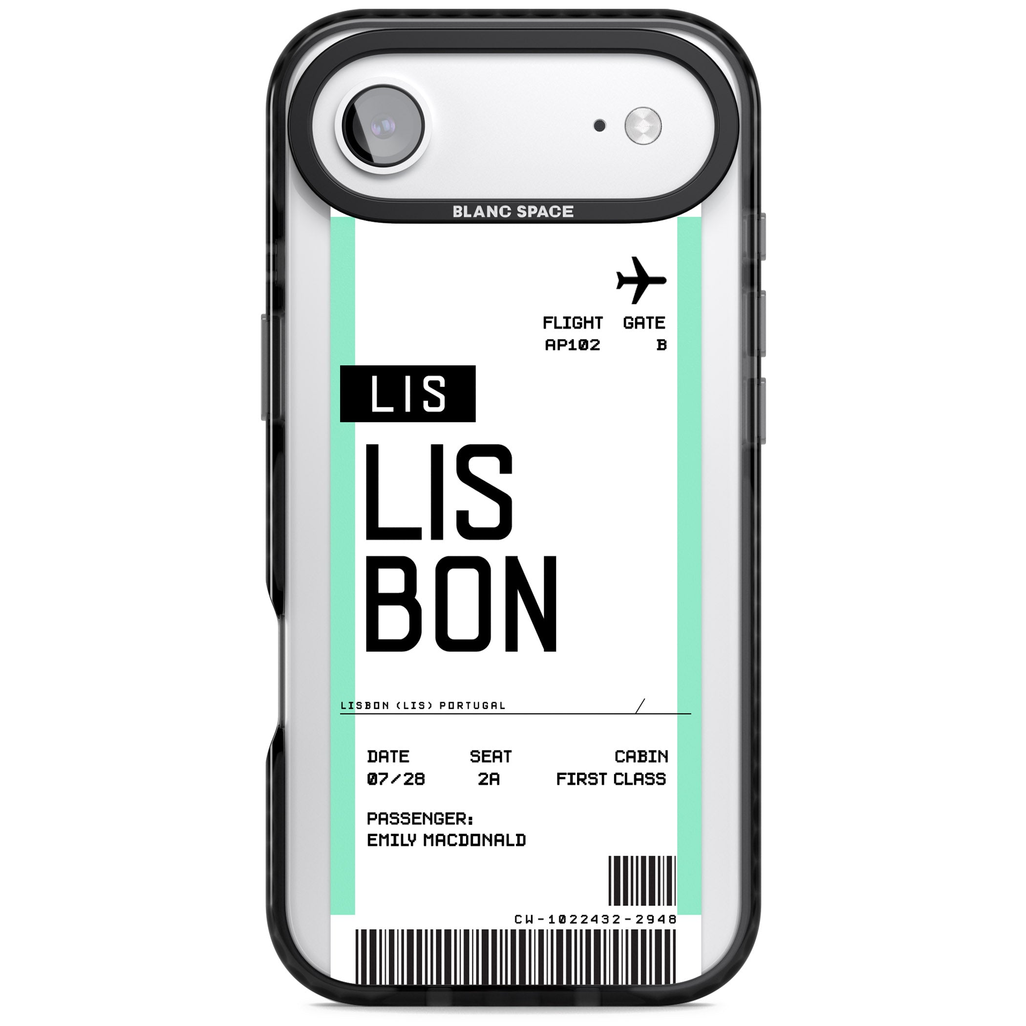 Personalised Lisbon Boarding Pass iPhone 17 Air Impact Pro Black Phone Case