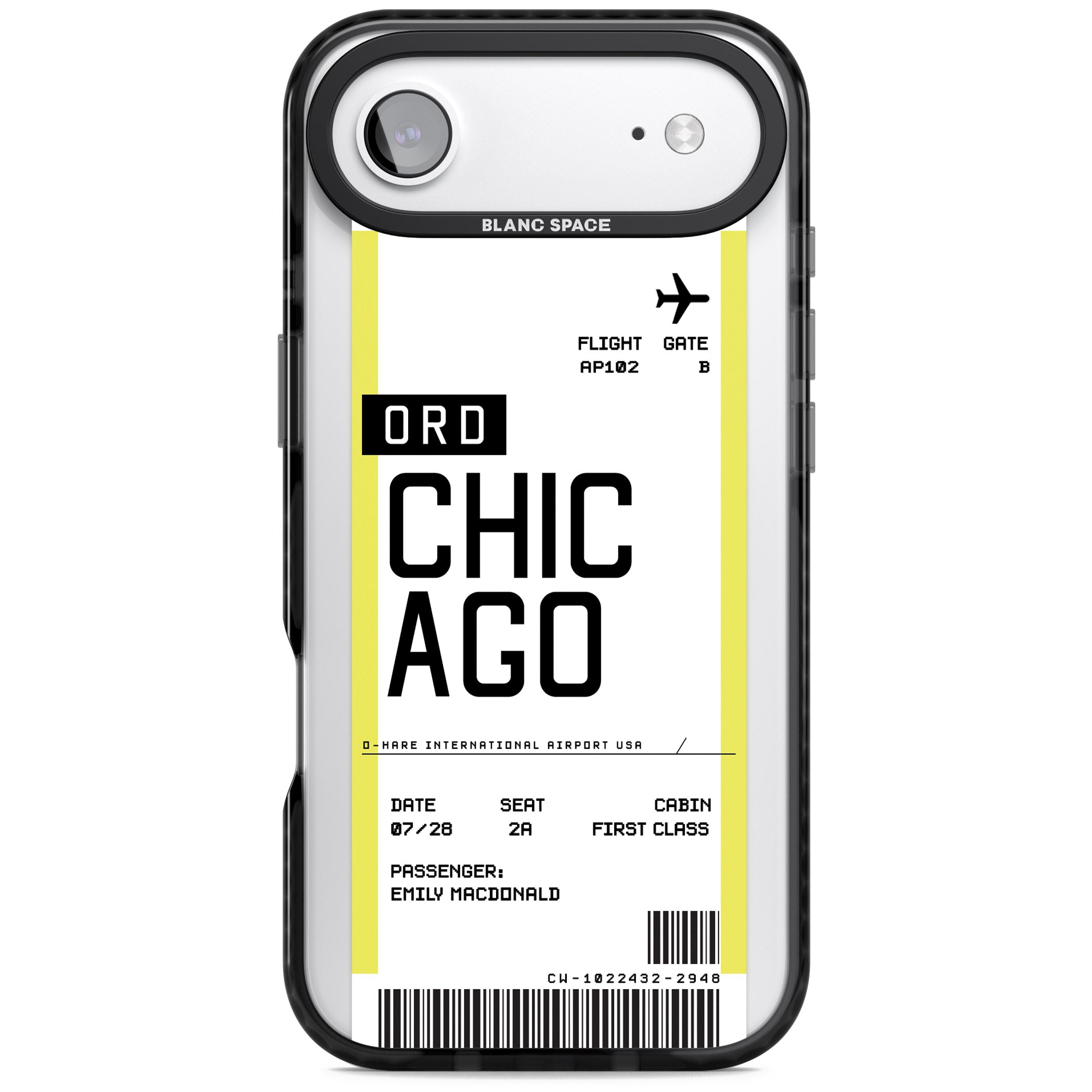 Personalised Chicago Boarding Pass iPhone 17 Air Impact Pro Black Phone Case