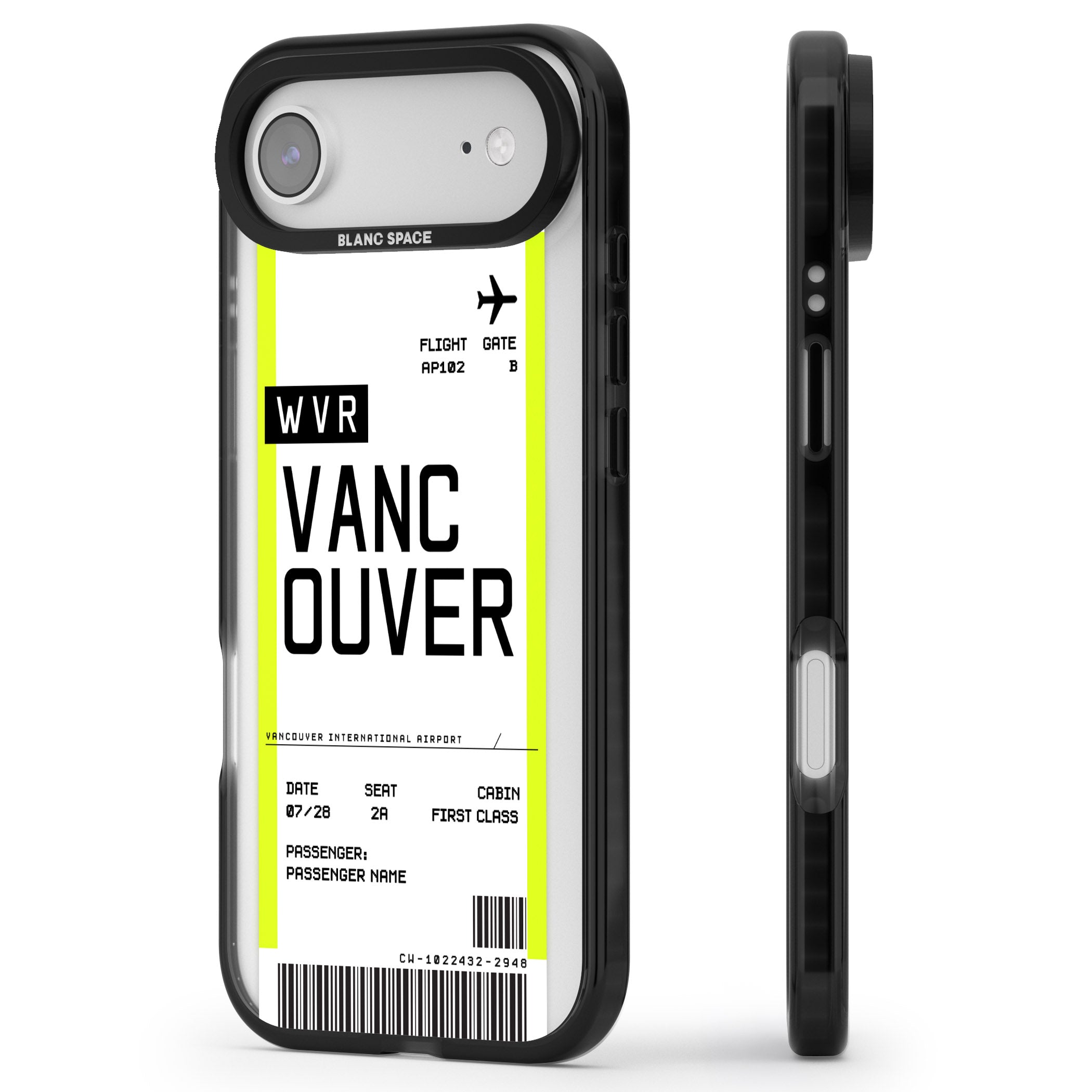 Personalised Vancouver Boarding Pass iPhone 17 Air Impact Pro Black Phone Case Side Profile