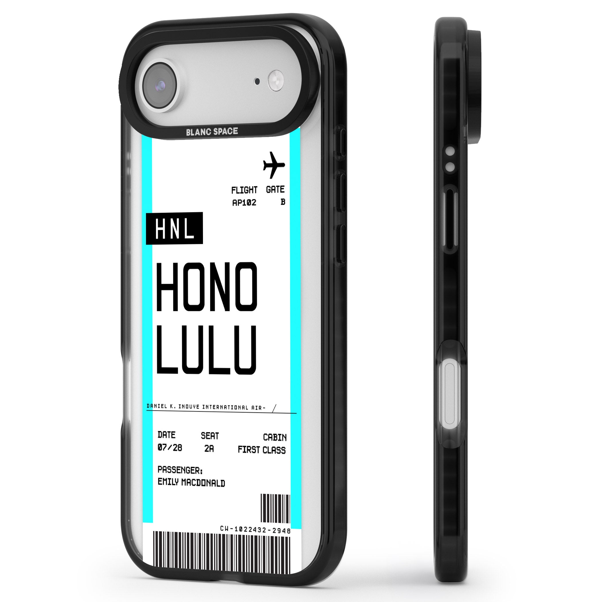 Personalised Honolulu Boarding Pass iPhone 17 Air Impact Pro Black Phone Case Side Profile