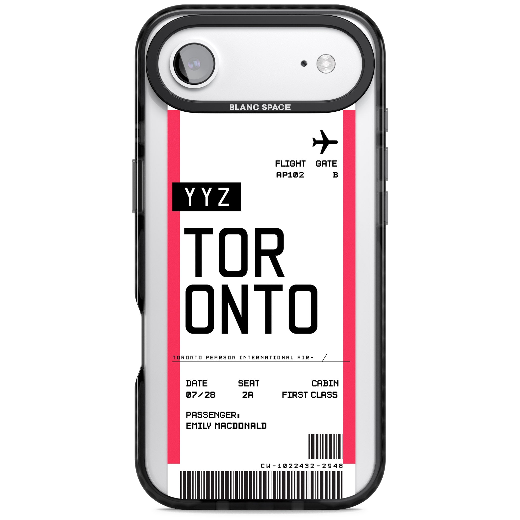 Personalised Toronto Boarding Pass iPhone 17 Air Impact Pro Black Phone Case