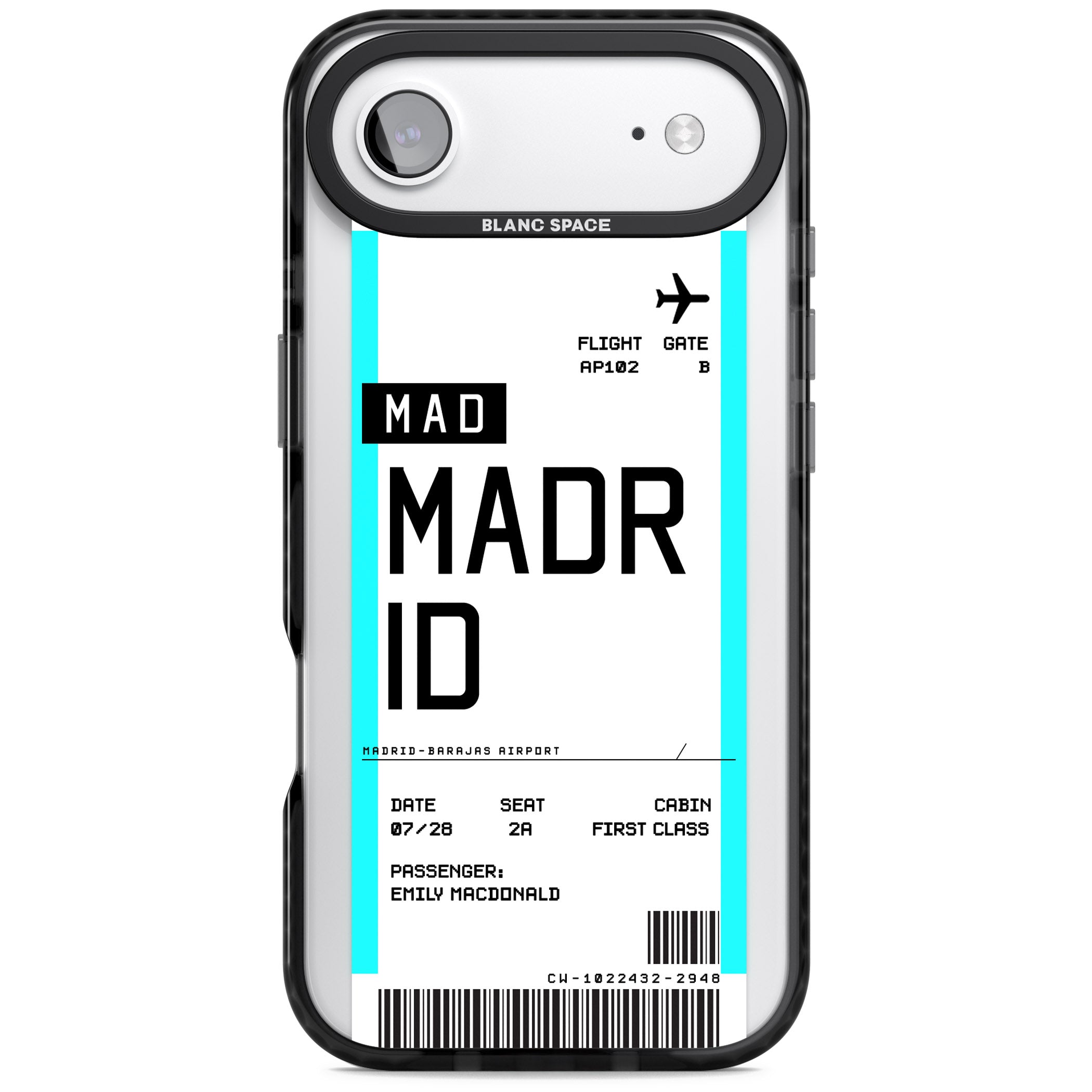 Personalised Madrid Boarding Pass iPhone 17 Air Impact Pro Black Phone Case