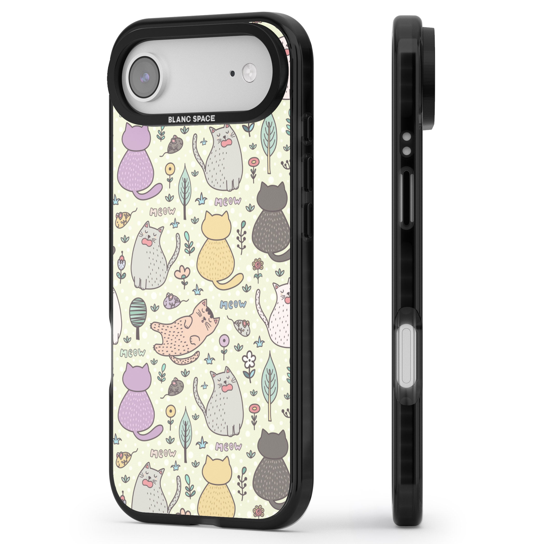 Cat Pattern Cream iPhone 17 Air Impact Pro Black Phone Case Side Profile
