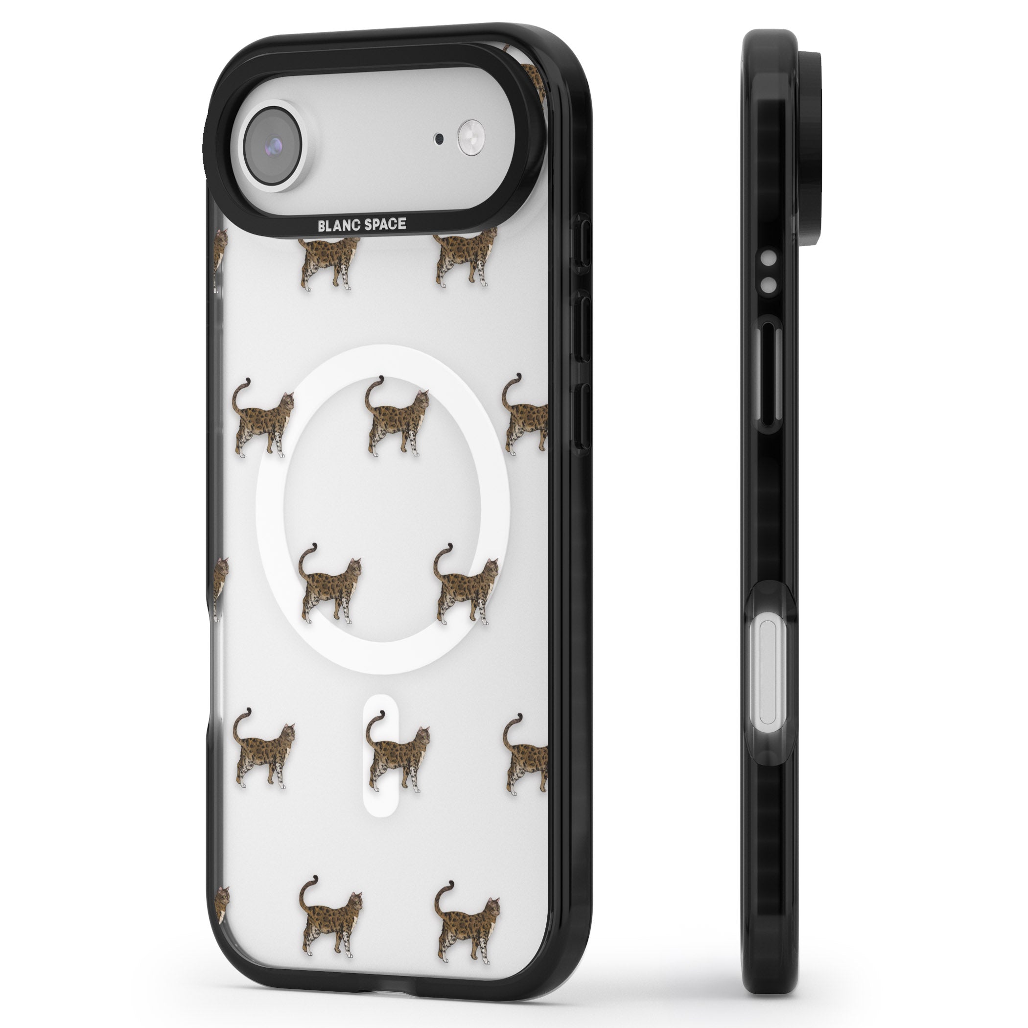 Bengal Cat Pattern iPhone 17 Air Impact Pro Black Phone Case Side Profile