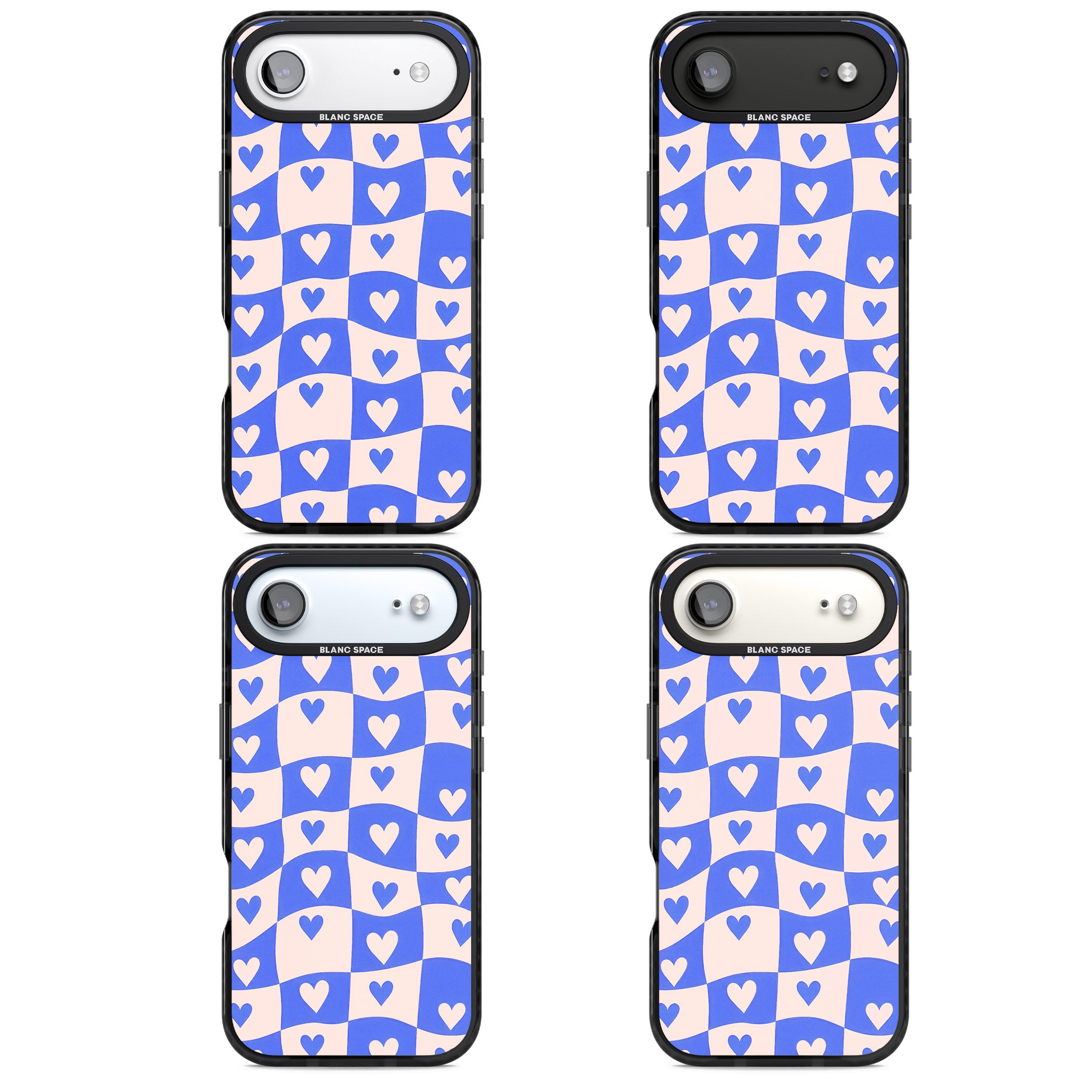 Blue Wavy Checked Hearts iPhone 17 Air Impact Pro Black Phone Case APT Impact Protection