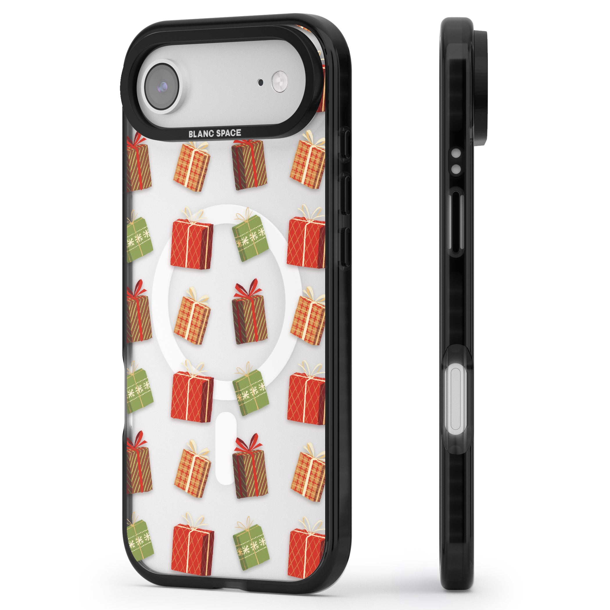 Christmas Presents Pattern iPhone 17 Air Impact Pro Black Phone Case Side Profile