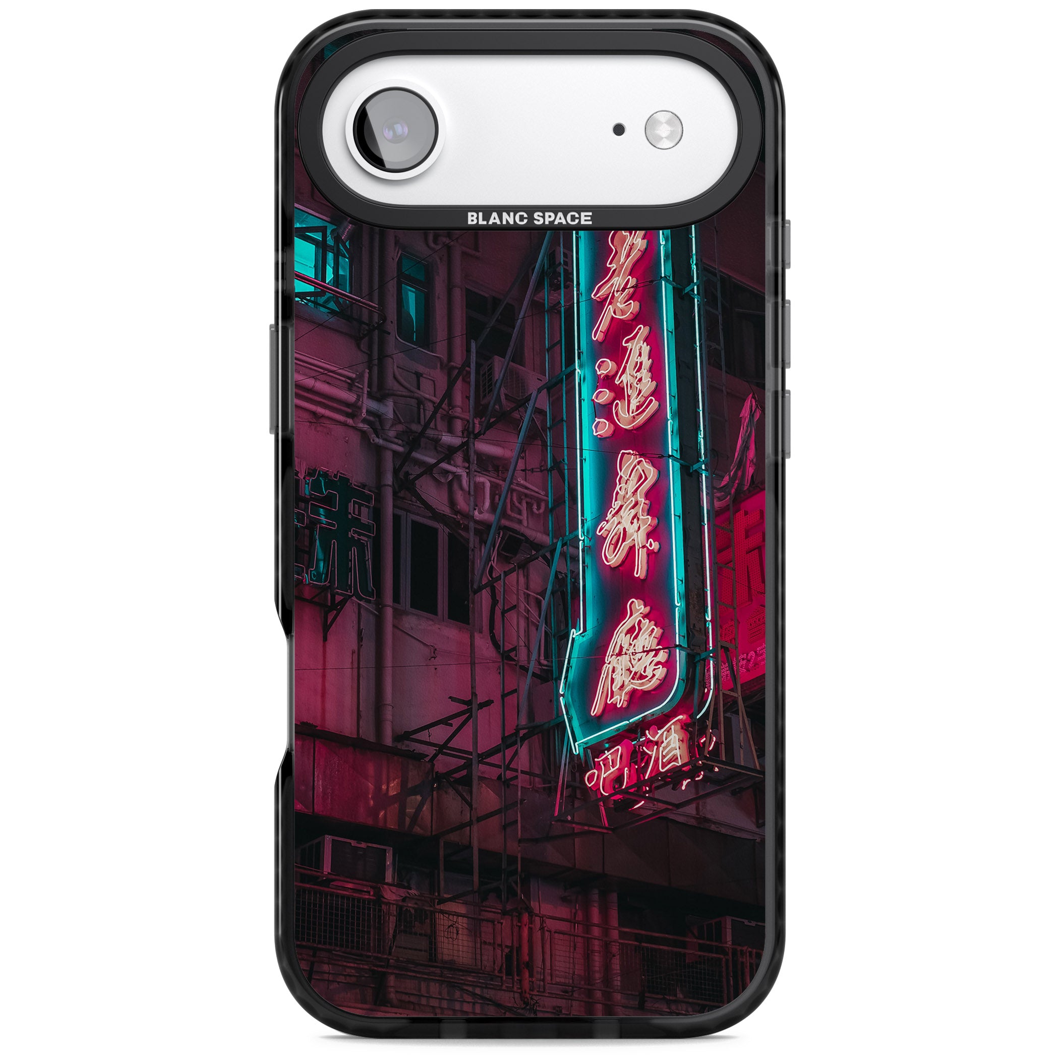Neon Kanji Cityscape iPhone 17 Air Impact Pro Black Phone Case
