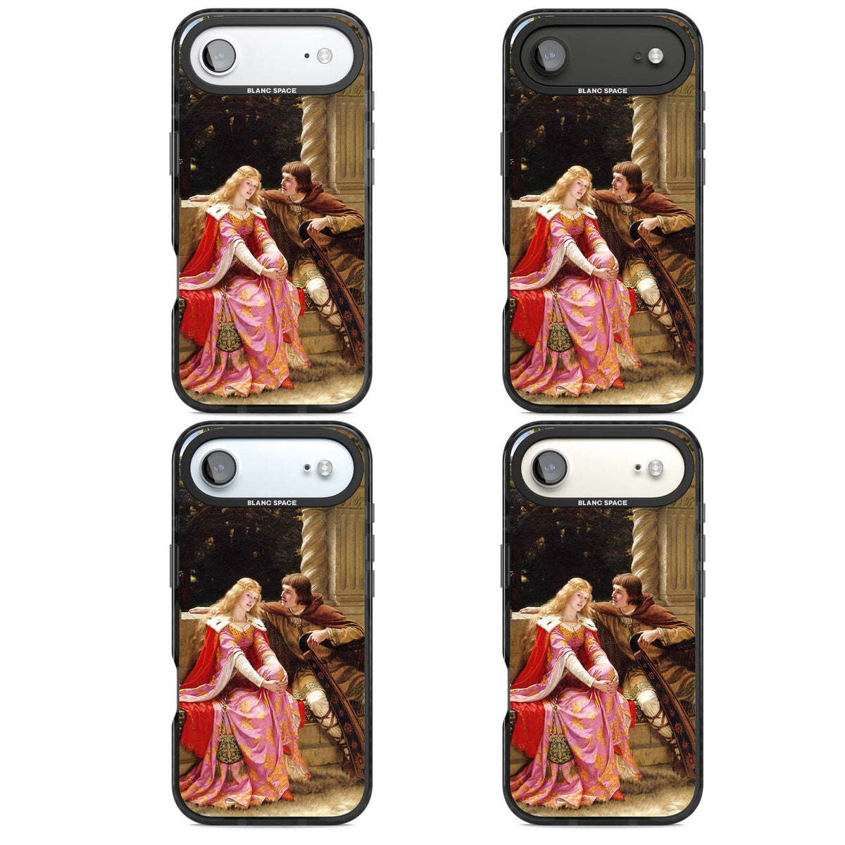 The End of the Song classic art iPhone case featuring a medieval lady in pink gown and her knight in a stone archway | Black Impact Magsafe case for iPhone Air