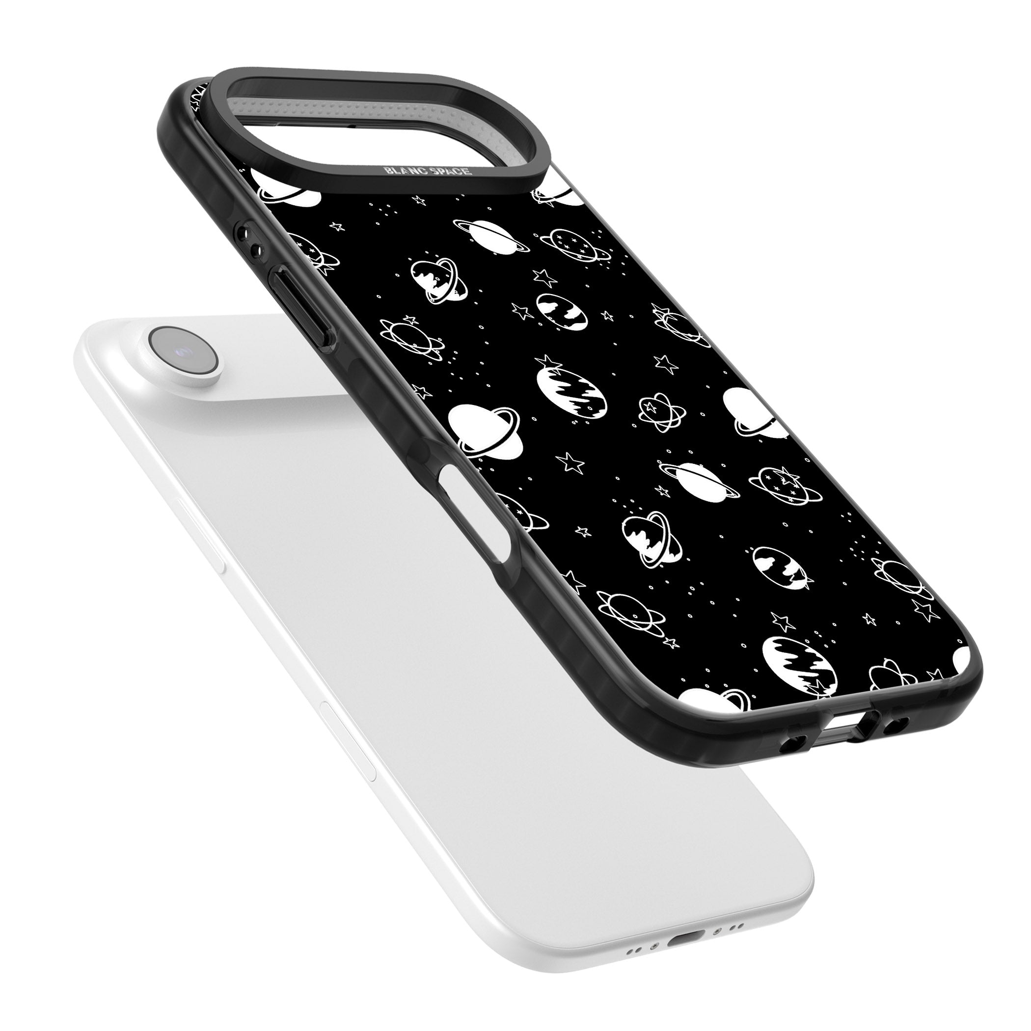 White Planets On Black iPhone 17 Air Impact Pro Black Phone Case Colours