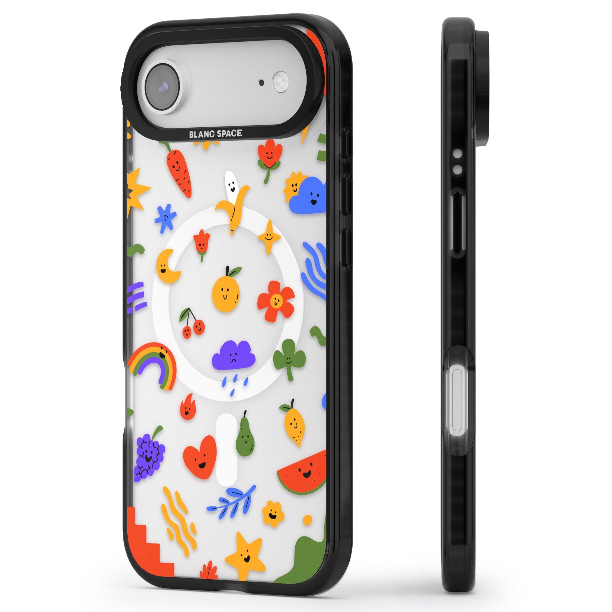 Quirky Cute Icon Pattern iPhone 17 Air Impact Pro Black Phone Case Side Profile