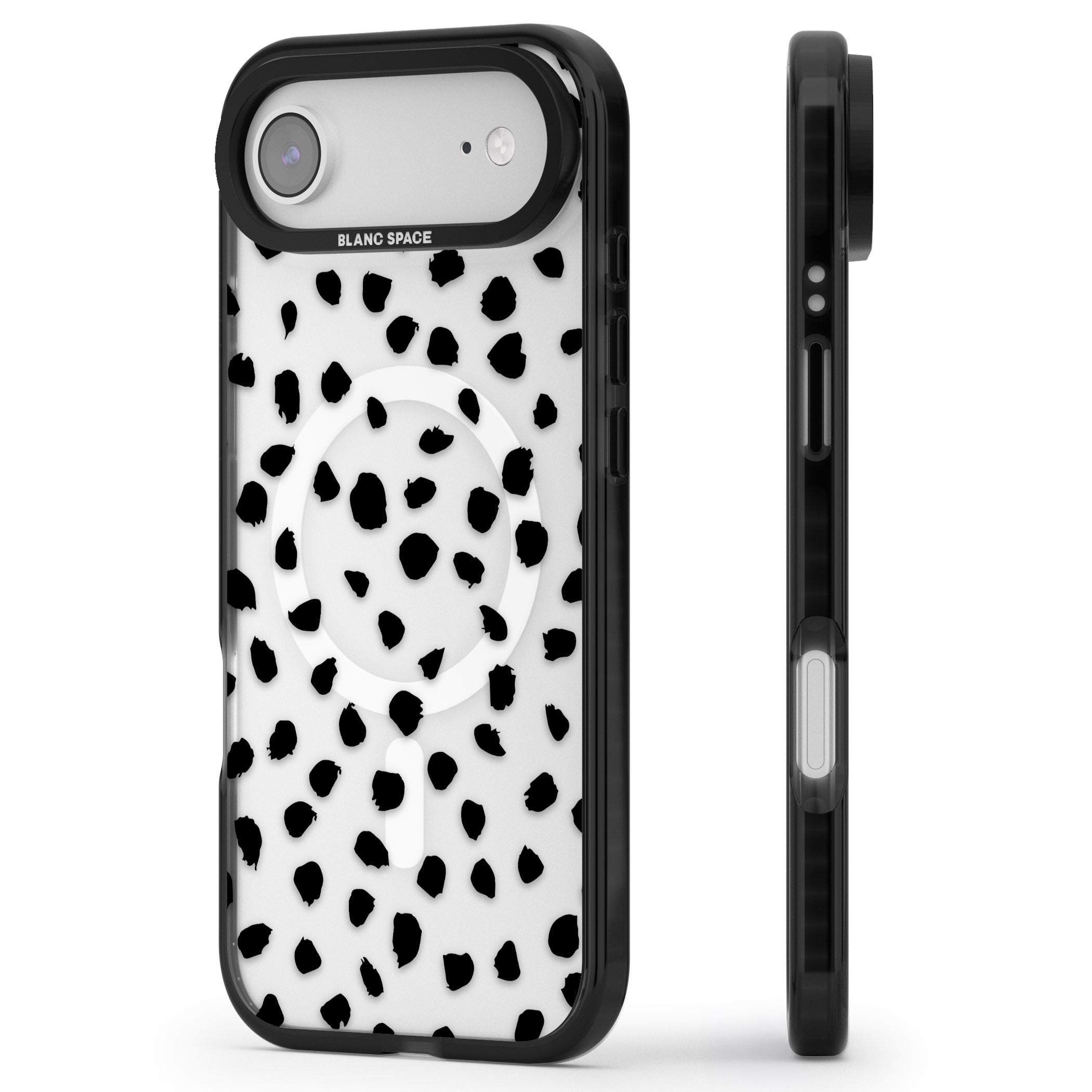 Black Dalmatian Polka Dot iPhone 17 Air Impact Pro Black Phone Case Side Profile