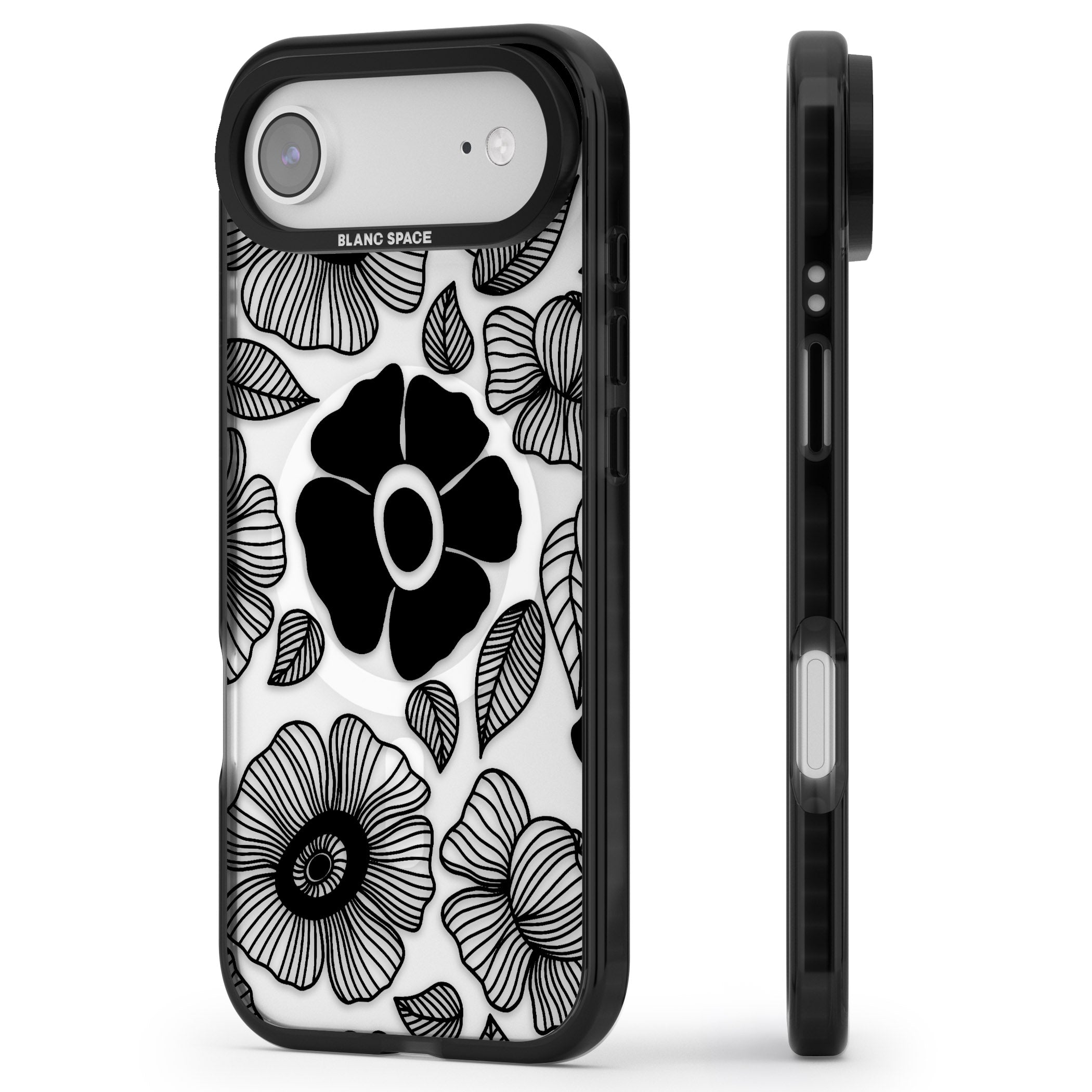 Black Flowers iPhone 17 Air Impact Pro Black Phone Case Side Profile