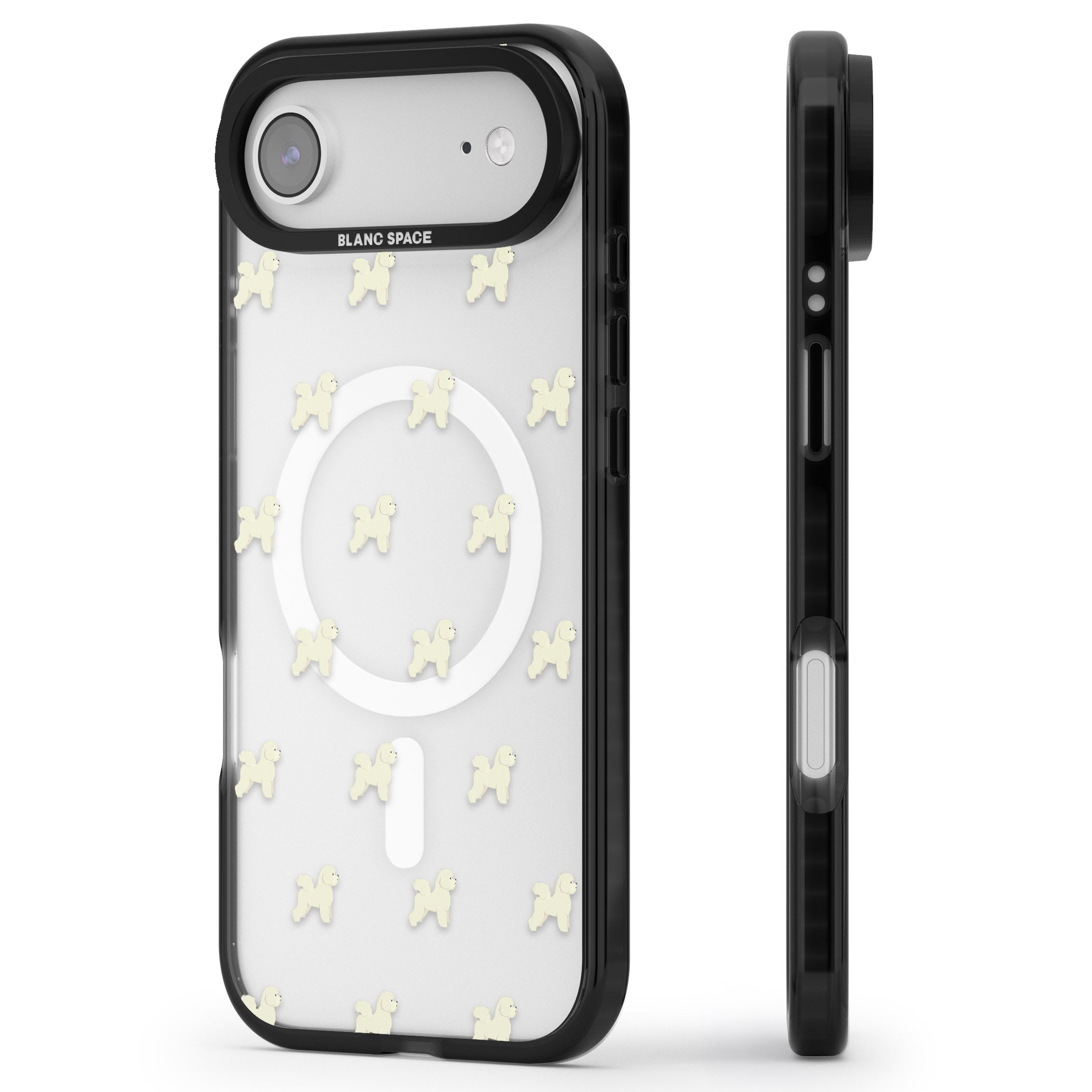 Bichon Frise Pattern iPhone 17 Air Impact Pro Black Phone Case Side Profile
