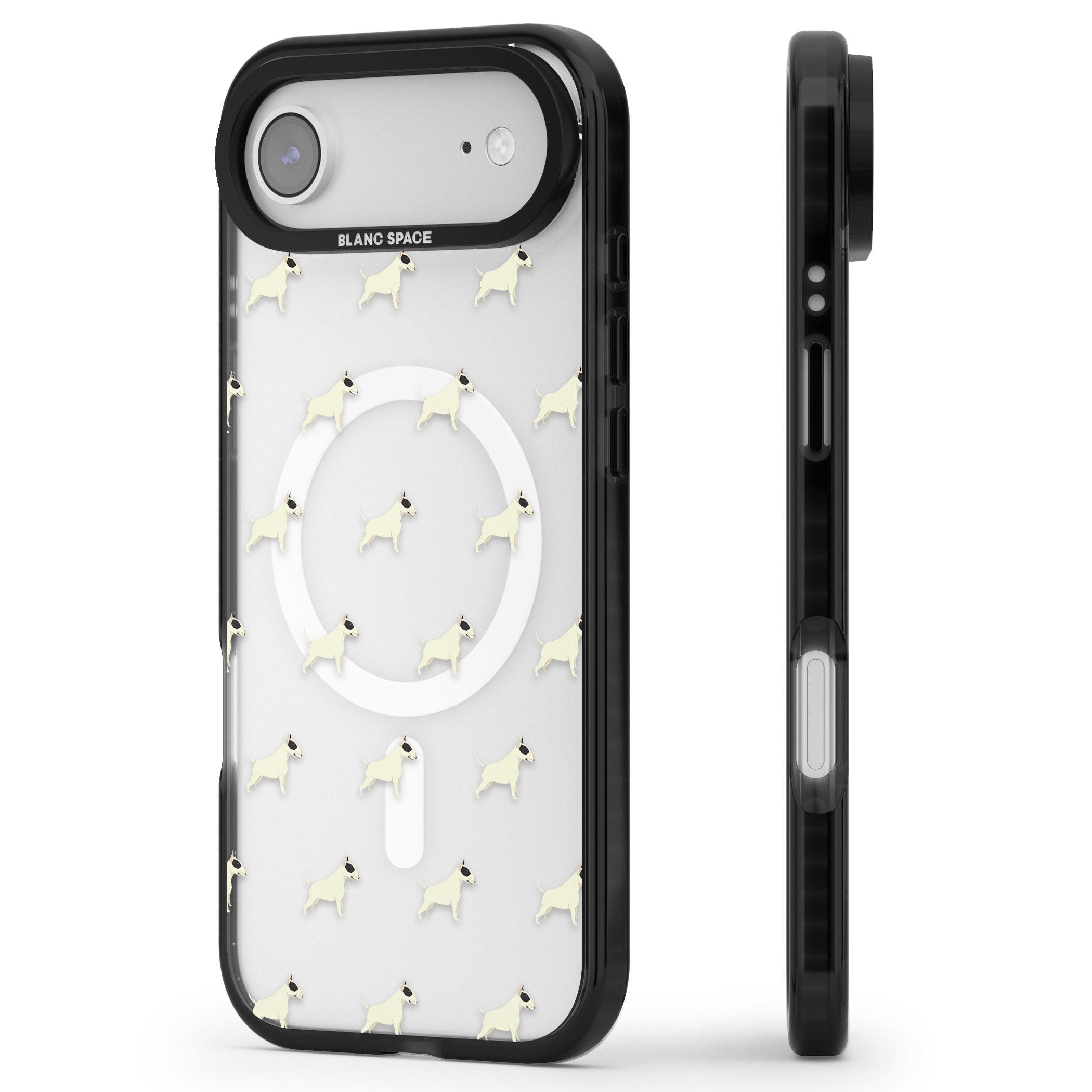 Bull Terrier Pattern iPhone 17 Air Impact Pro Black Phone Case Side Profile