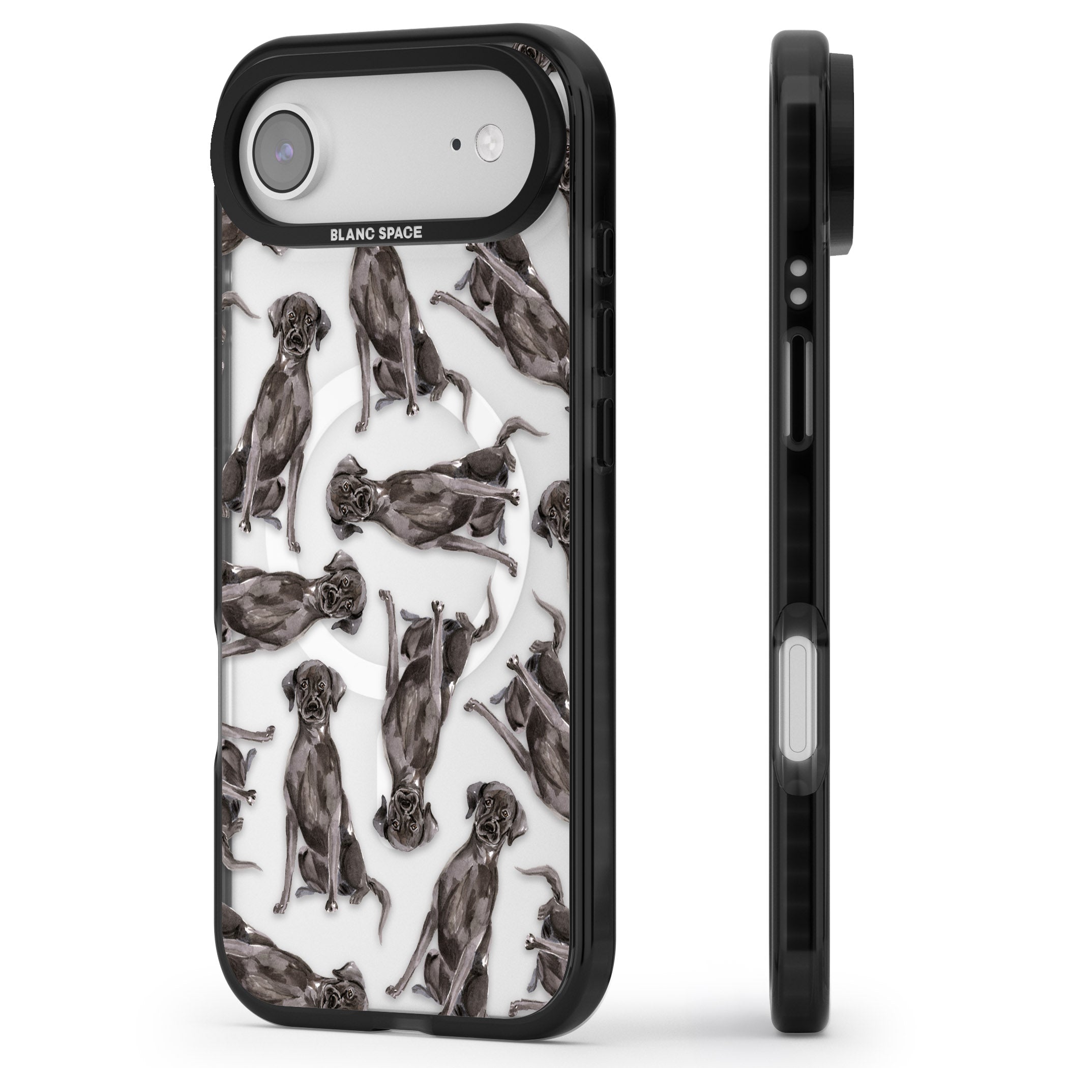 Black Labrador Watercolor Pattern iPhone 17 Air Impact Pro Black Phone Case Side Profile