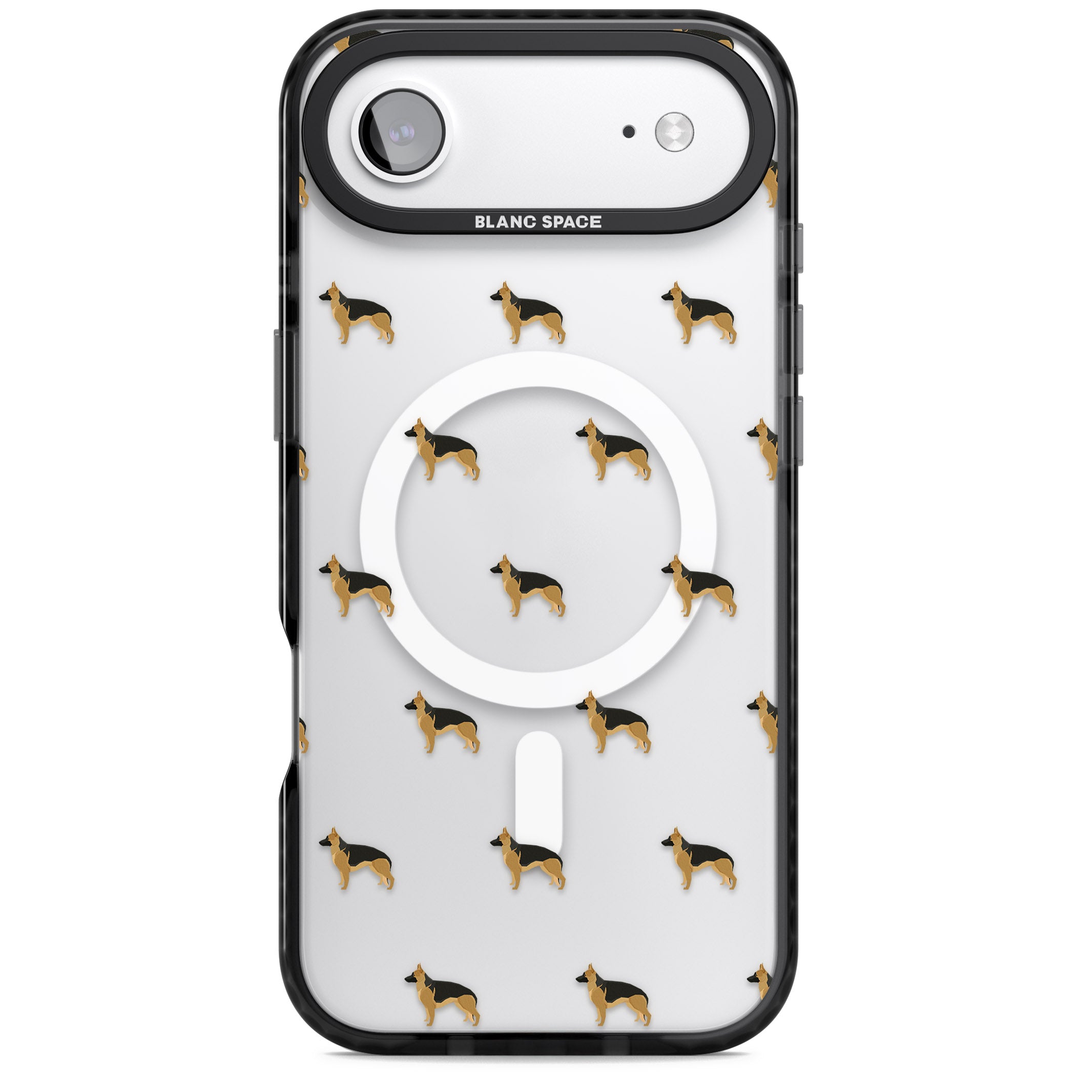 German Shepherd Pattern Clear iPhone 17 Air Impact Pro Black Phone Case