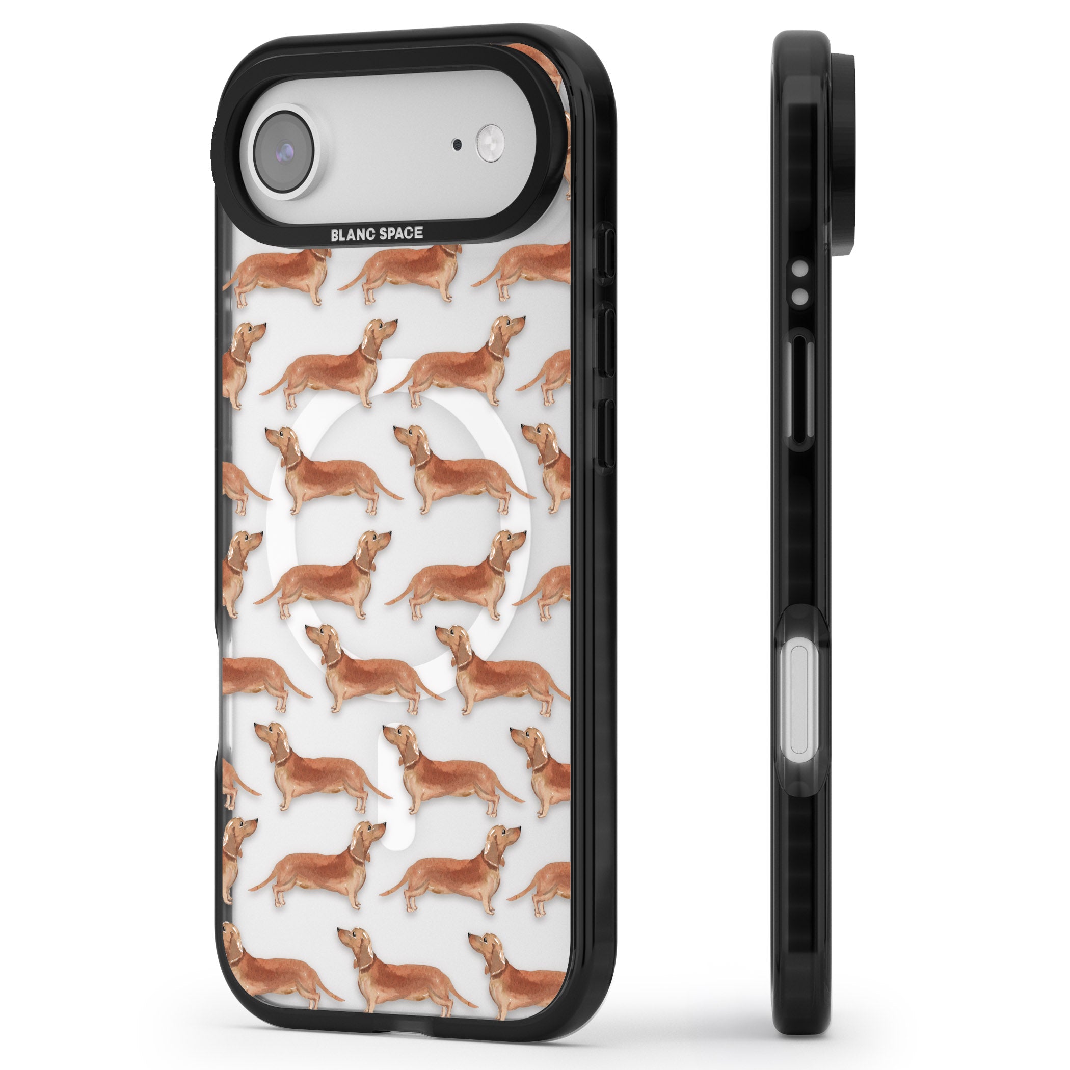Dachshund Watercolor Dog Pattern iPhone 17 Air Impact Pro Black Phone Case Side Profile