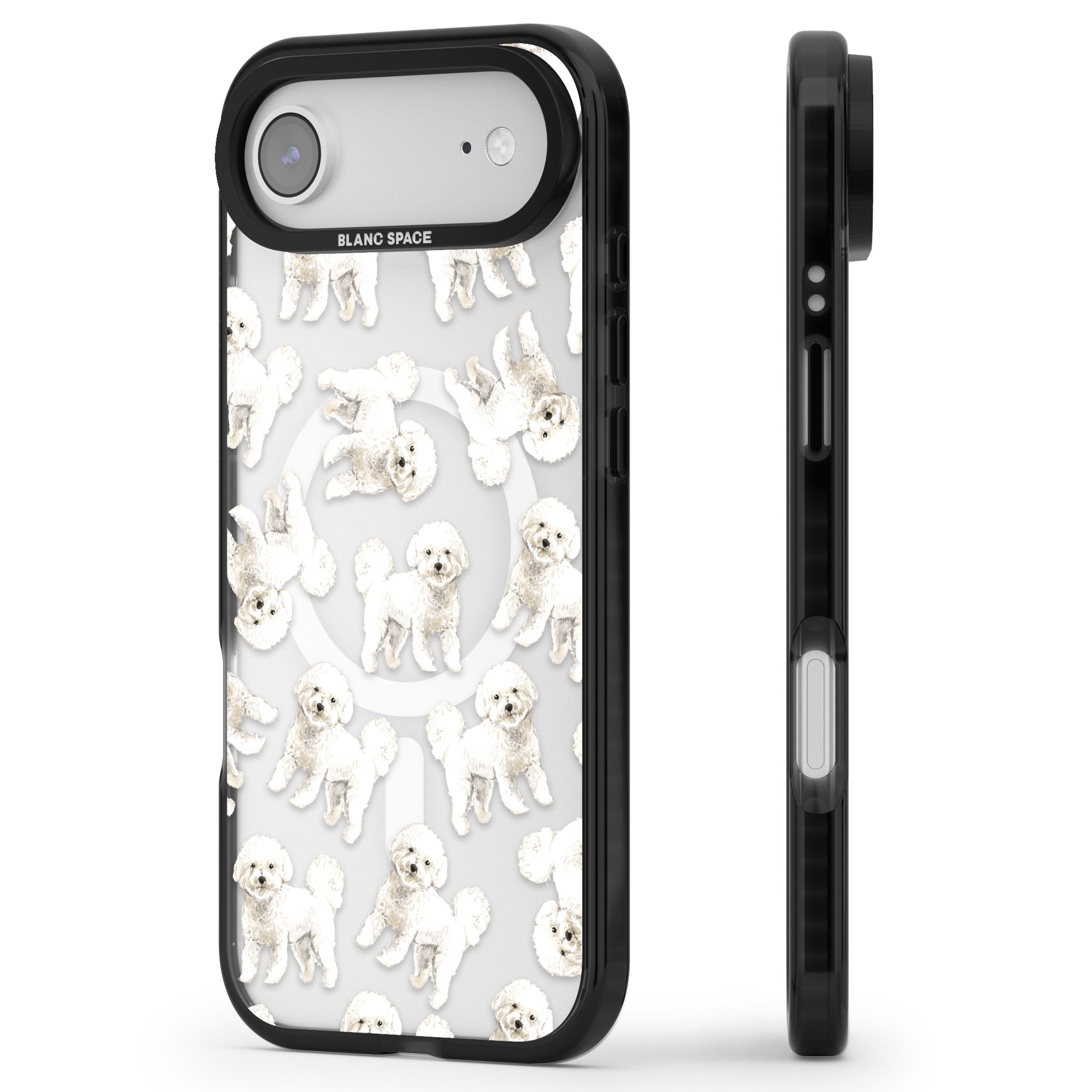 Bichon Frise Watercolor iPhone 17 Air Impact Pro Black Phone Case Side Profile