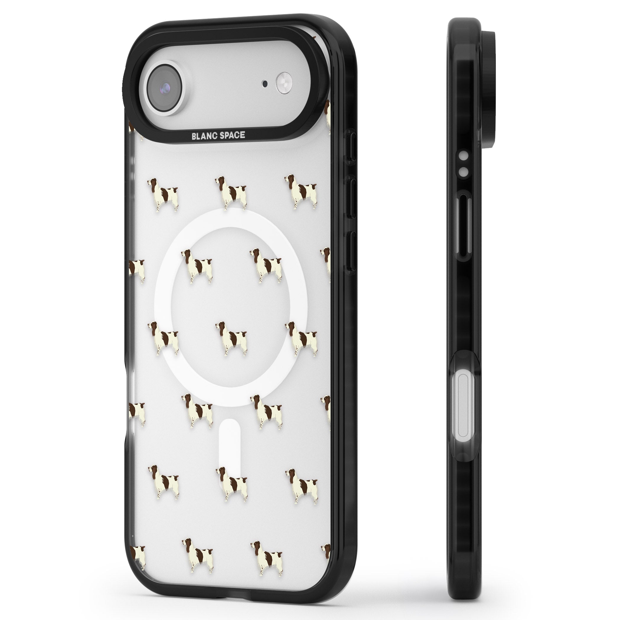 Spaniel Pattern iPhone 17 Air Impact Pro Black Phone Case Side Profile