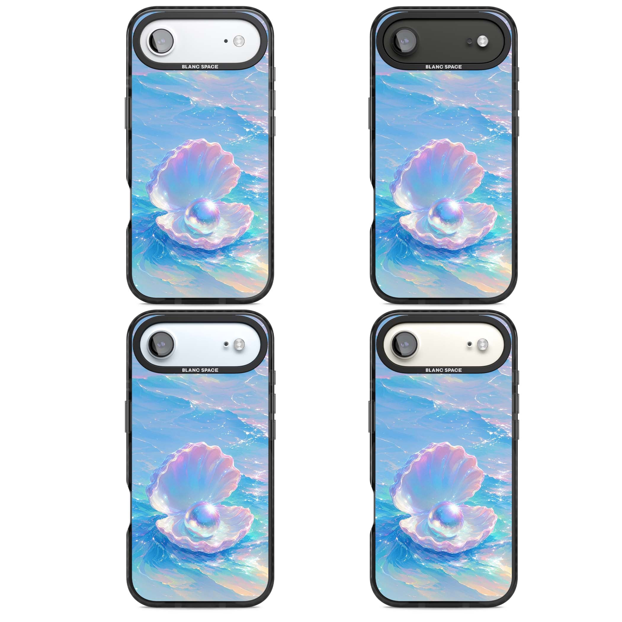 The Pearl Clam mermaidcore iPhone case featuring iridescent seashell, glowing pearl and pastel ocean waves | Black Impact Magsafe case for iPhone Air