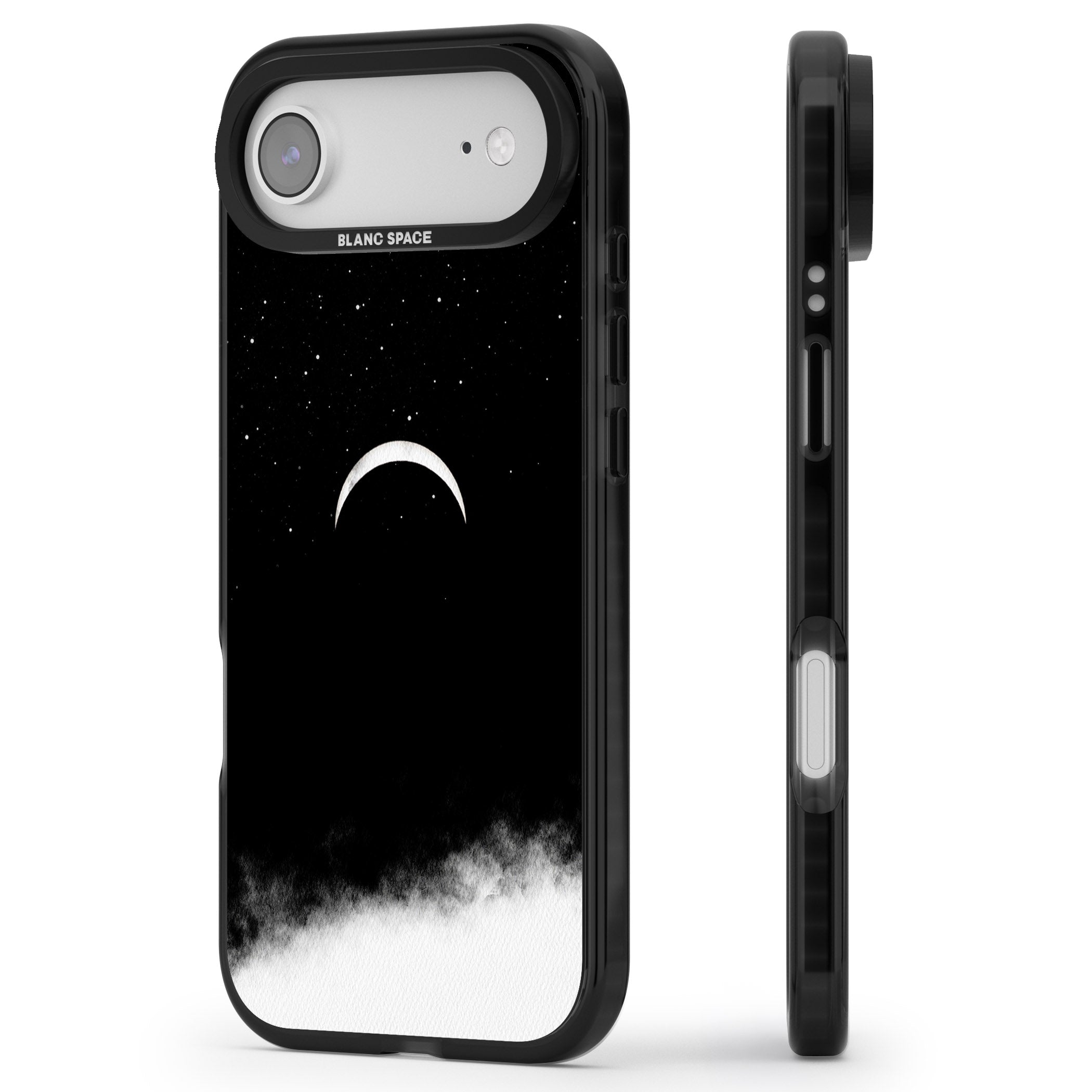 Crescent Moon Night Sky iPhone 17 Air Impact Pro Black Phone Case Side Profile