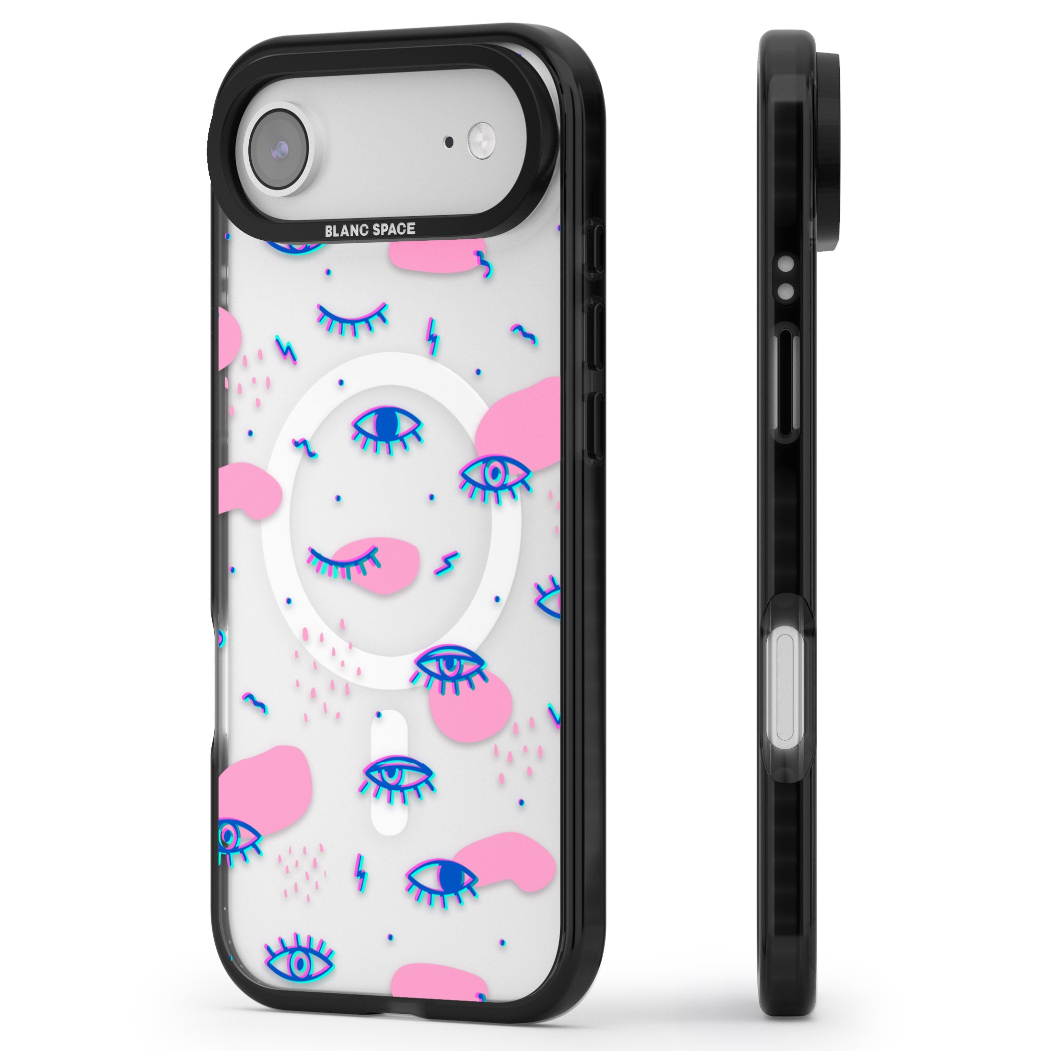 Pink Eye Pattern iPhone 17 Air Impact Pro Black Phone Case Side Profile