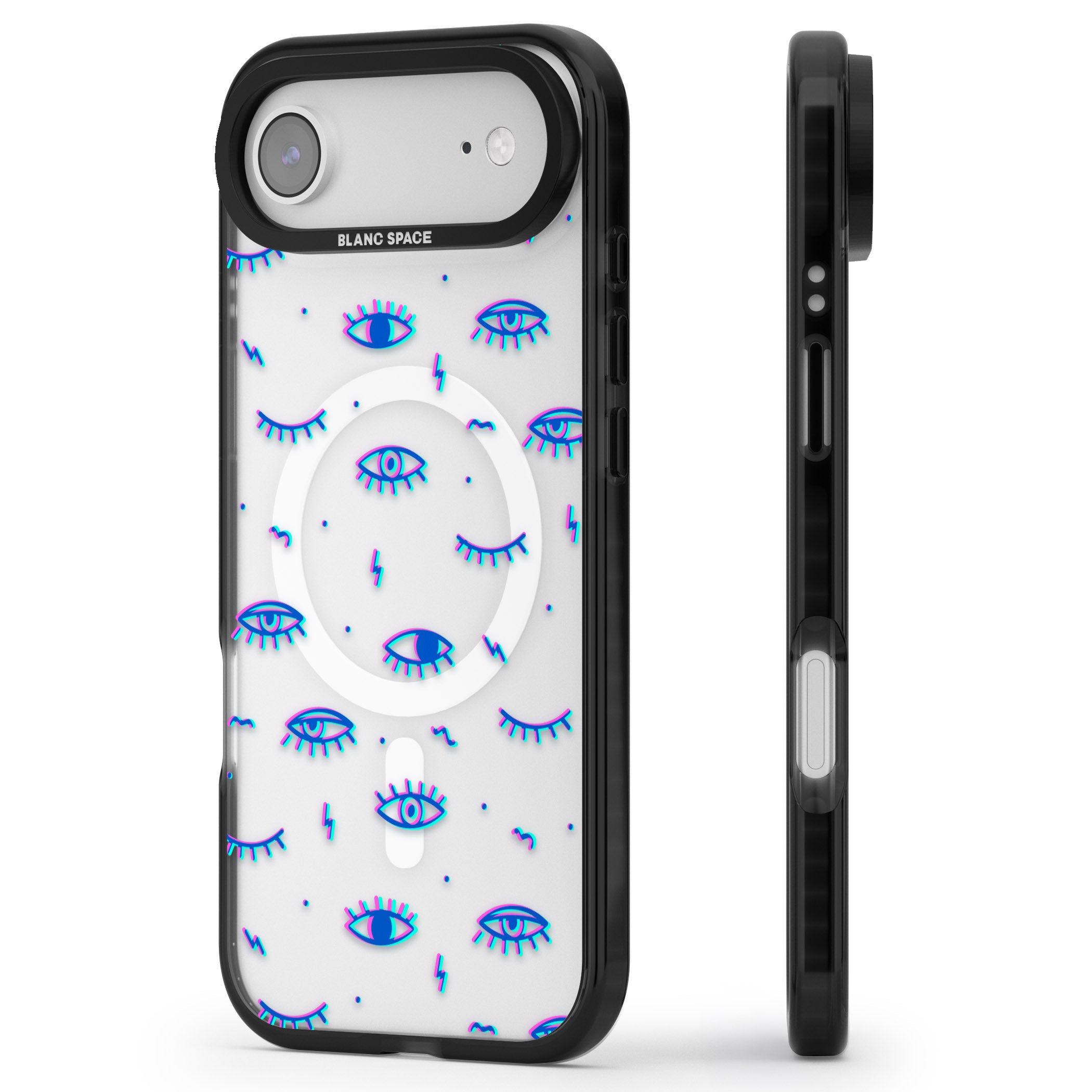 Duotone Psychedelic Eyes iPhone 17 Air Impact Pro Black Phone Case Side Profile