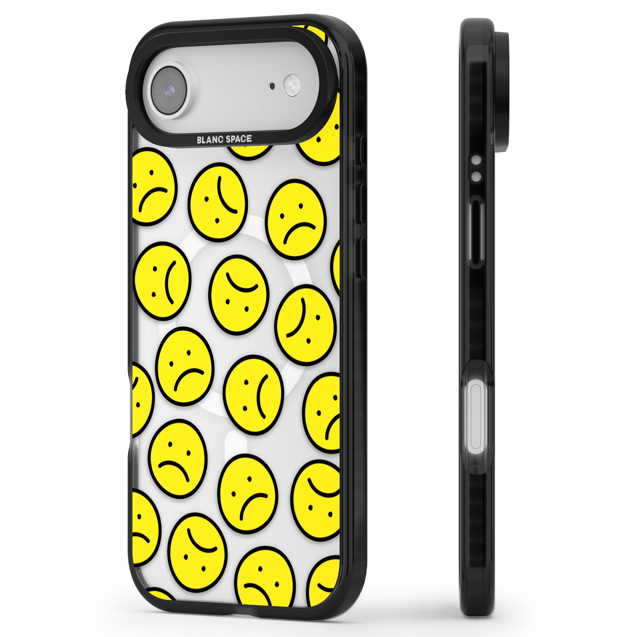 Sad Face Clear Pattern iPhone 17 Air Impact Pro Black Phone Case Side Profile