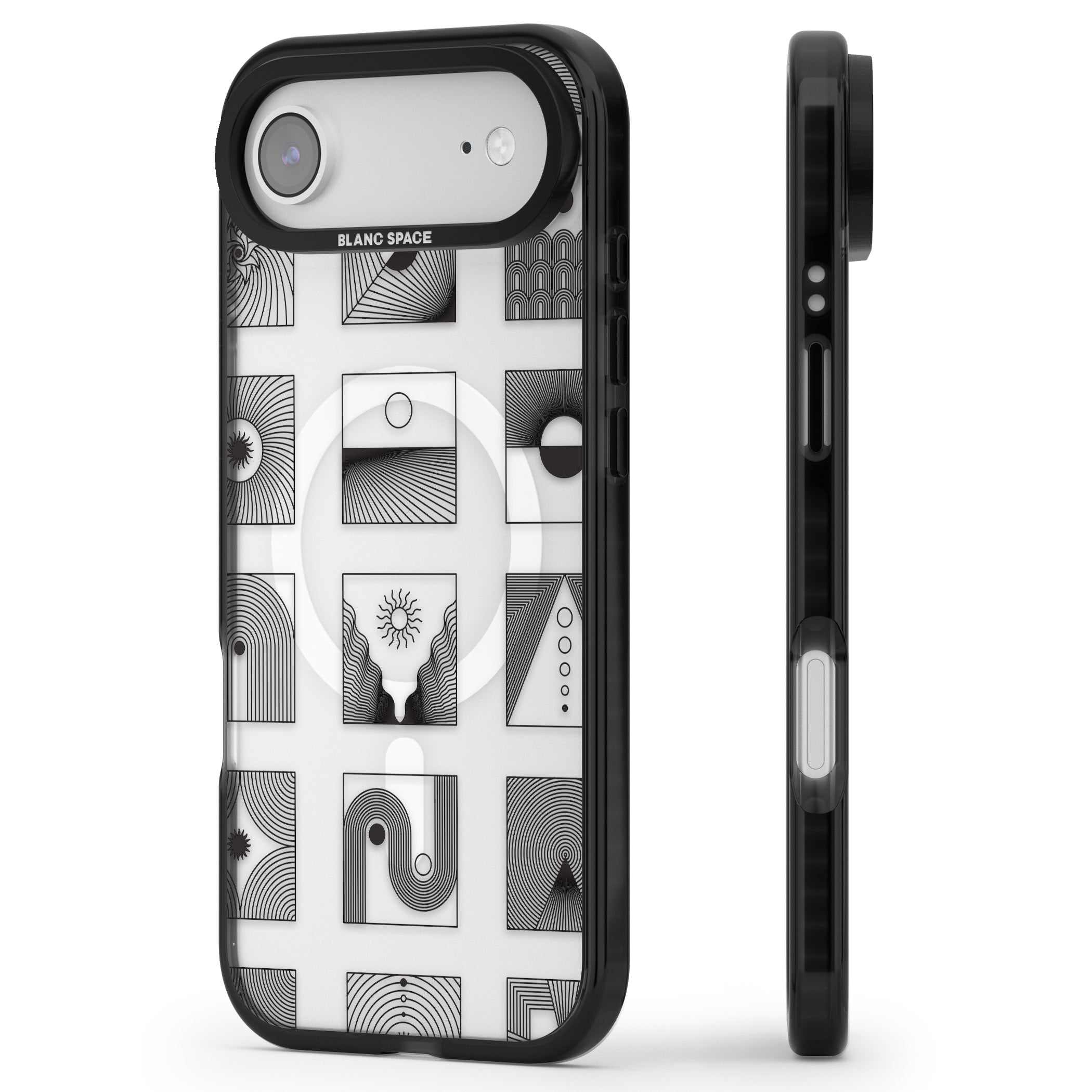 Geometric Pattern Trio: Artistic Blend iPhone 17 Air Impact Pro Black Phone Case Side Profile