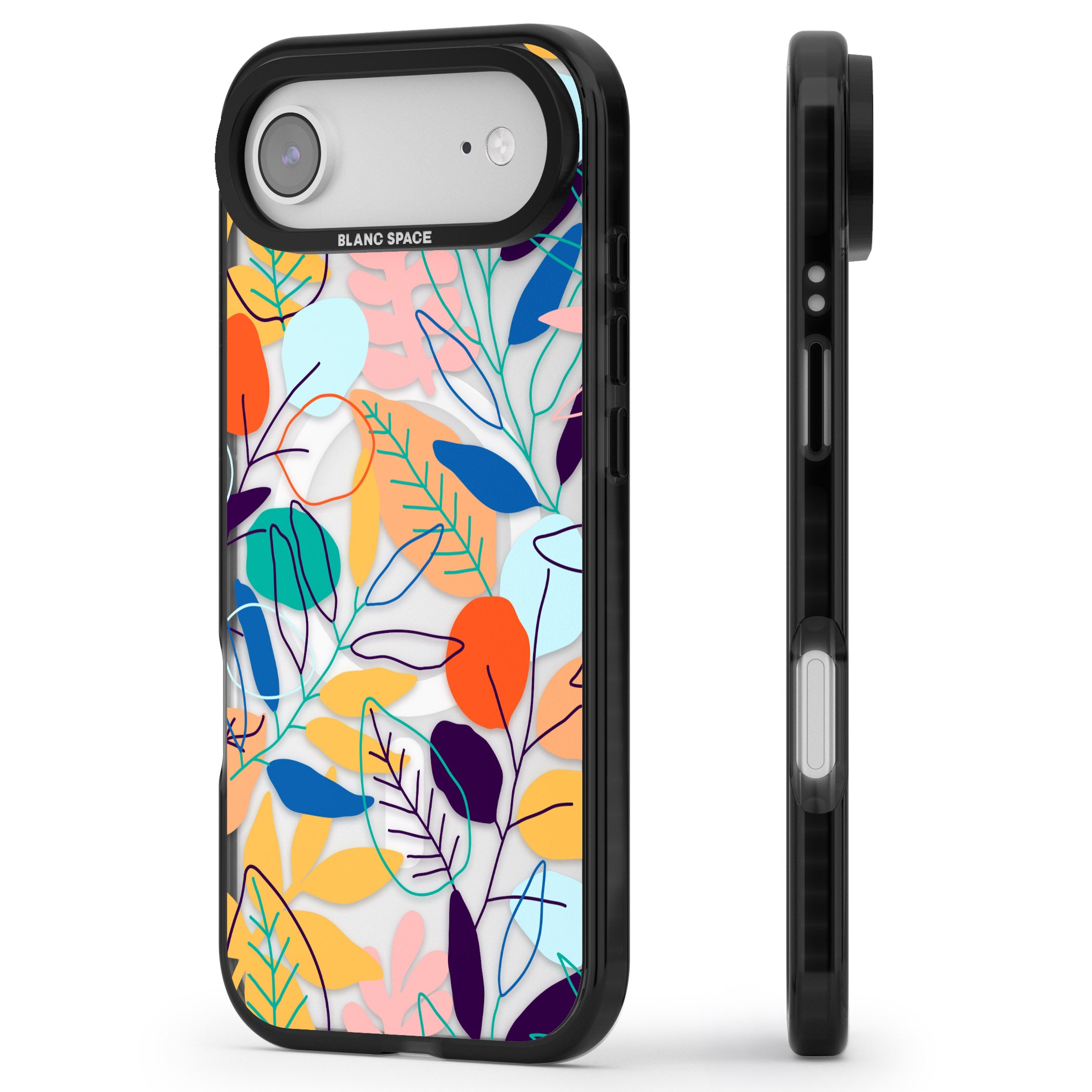 Abstract Line Drawn Leaves iPhone 17 Air Impact Pro Black Phone Case Side Profile