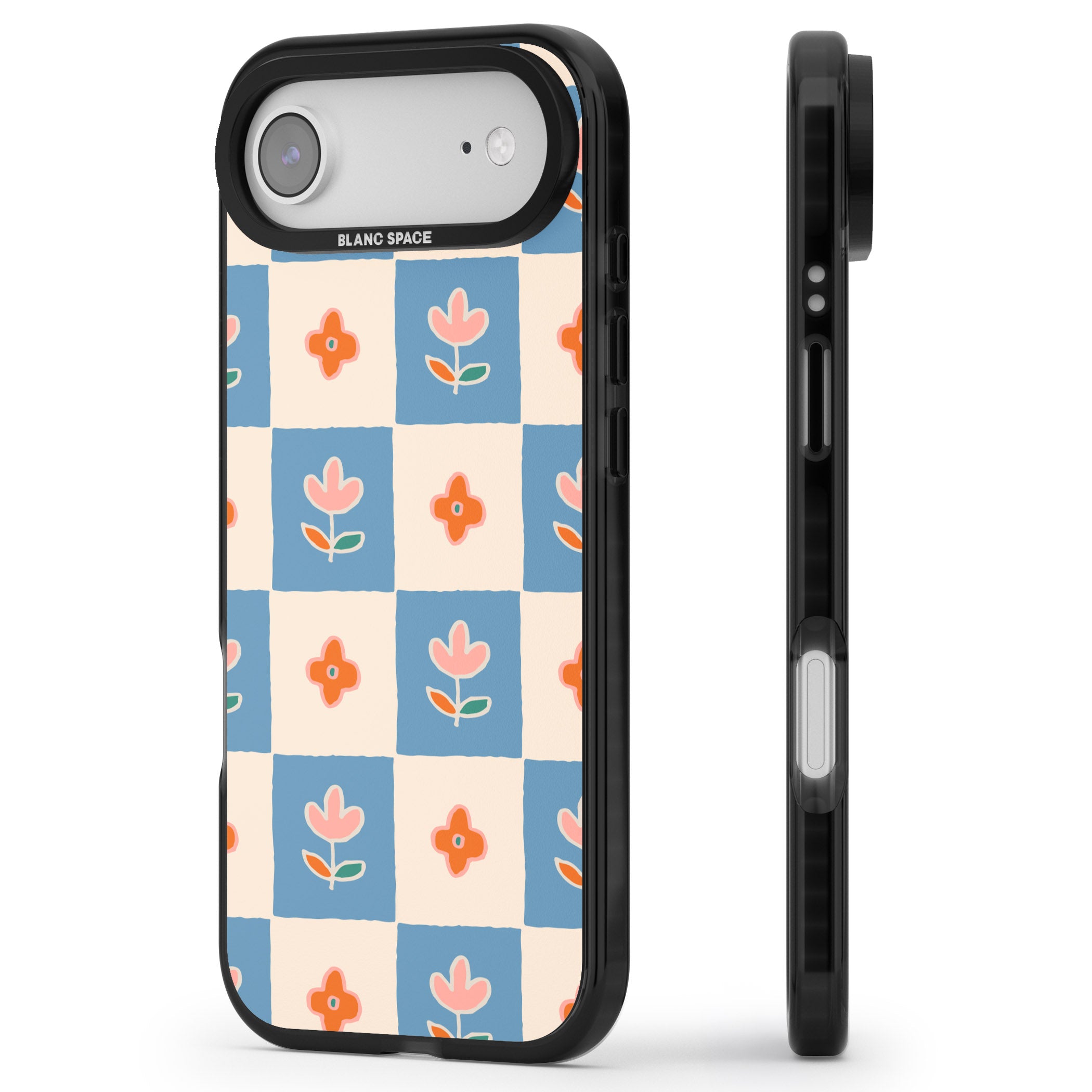 Vintage Bloom Checkered iPhone 17 Air Impact Pro Black Phone Case Side Profile
