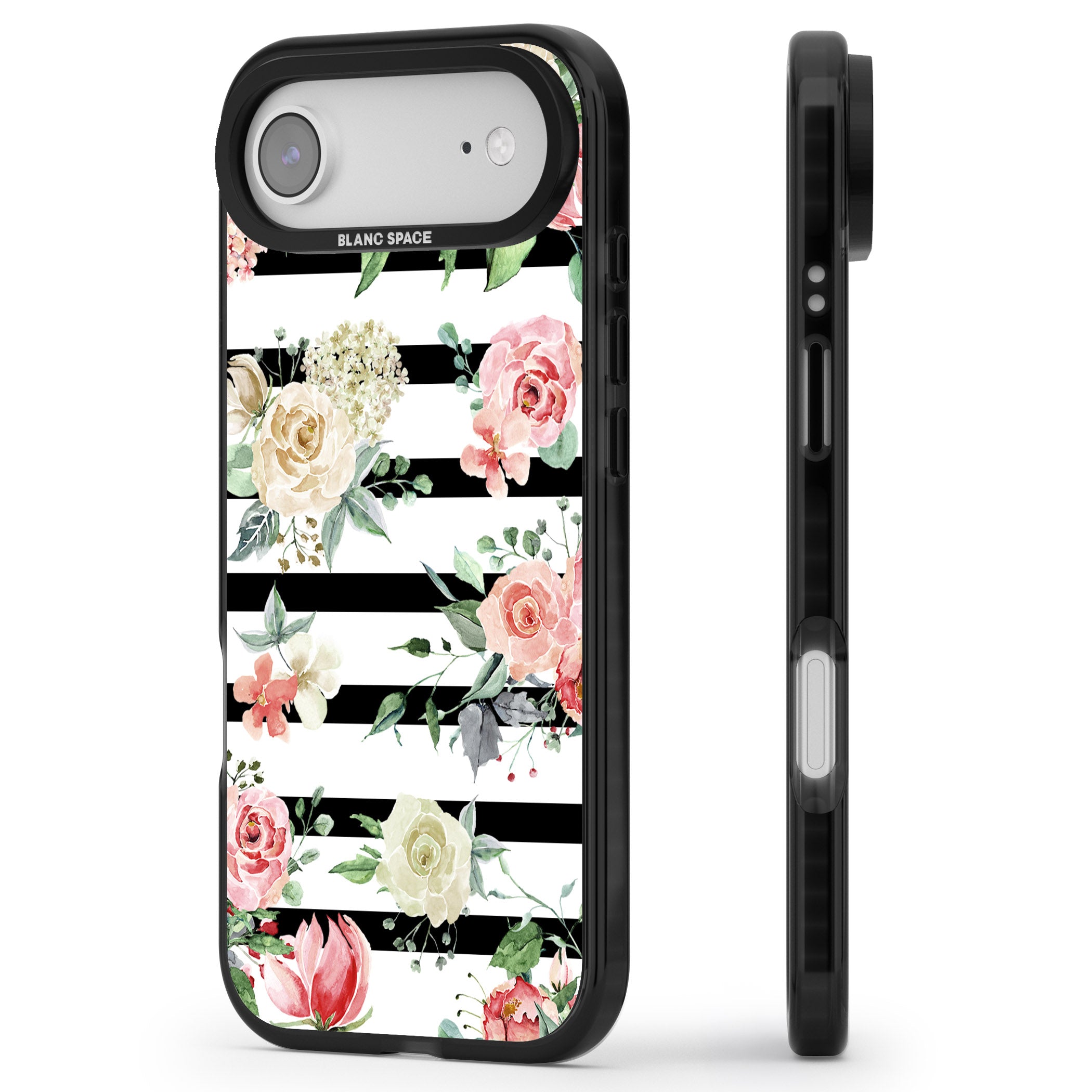 Floral Stripes iPhone 17 Air Impact Pro Black Phone Case Side Profile