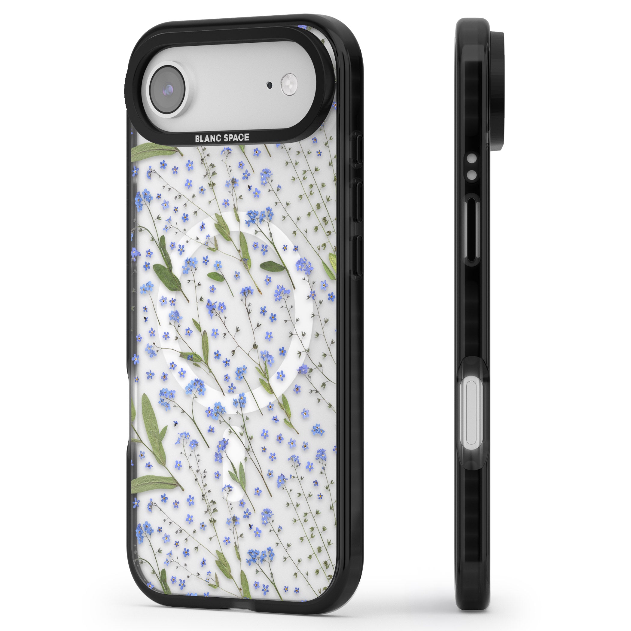 Blue Meadow Floral iPhone 17 Air Impact Pro Black Phone Case Side Profile