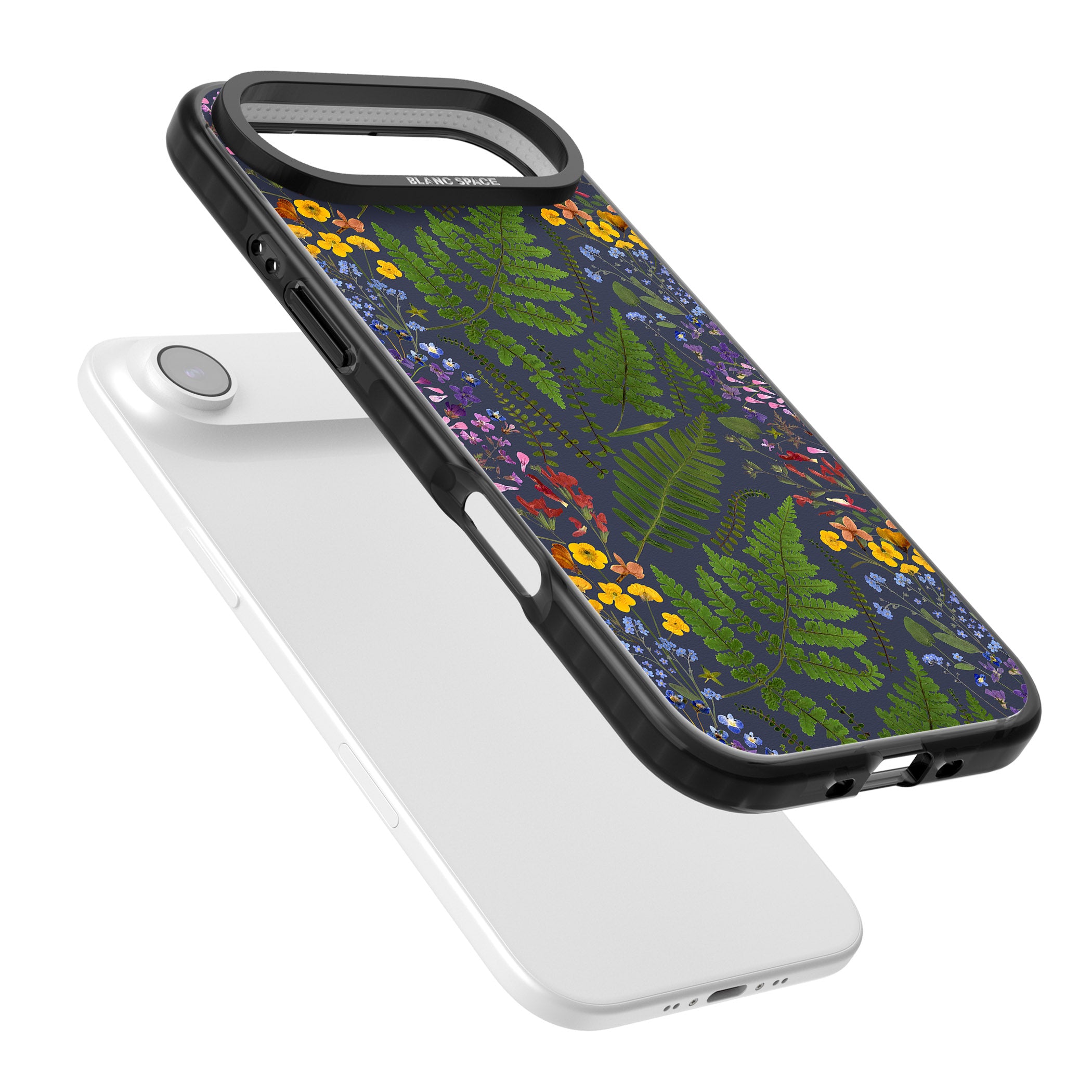 Busy Floral And Fern Design Navy iPhone 17 Air Impact Pro Black Phone Case Colours