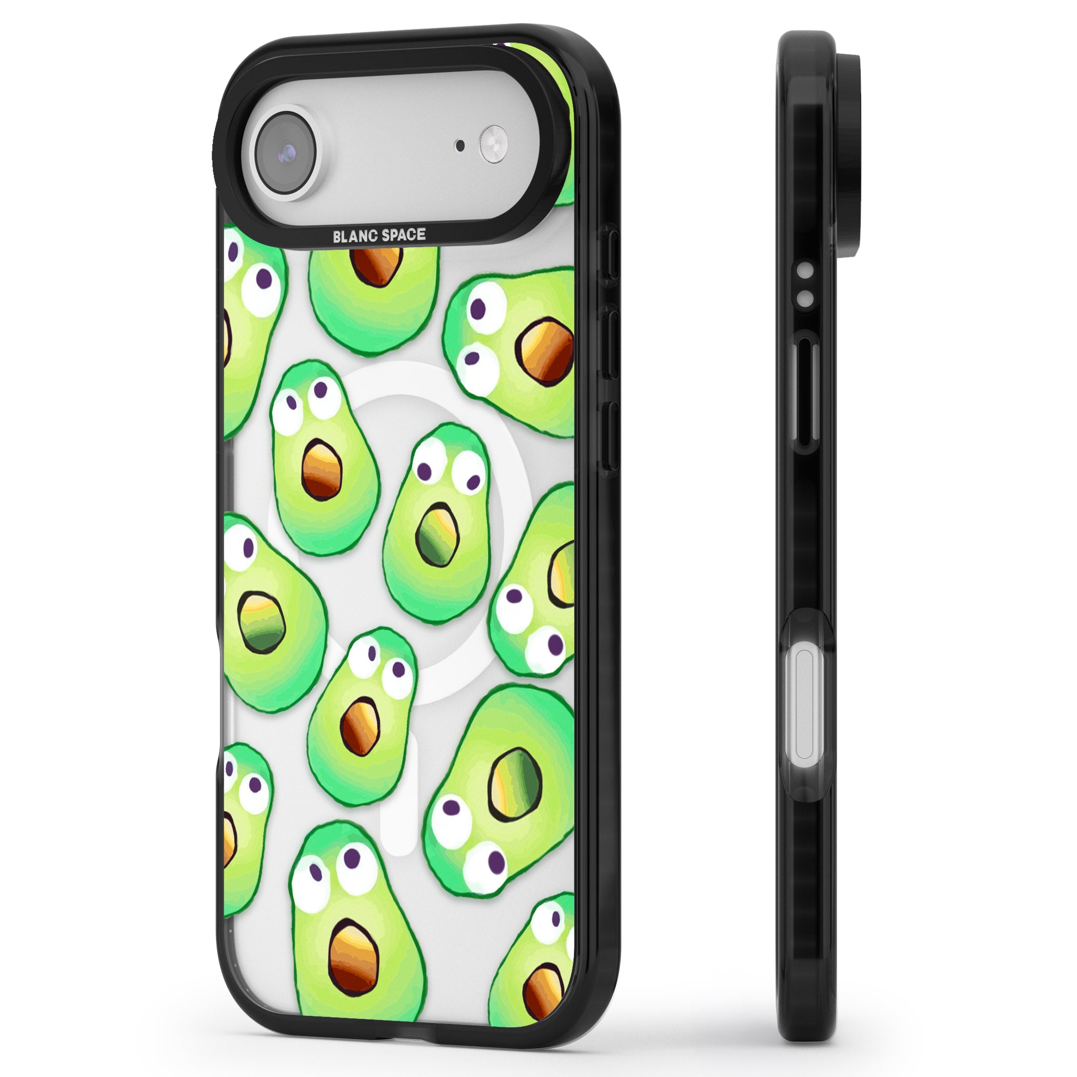 Shocked Avocados iPhone 17 Air Impact Pro Black Phone Case Side Profile