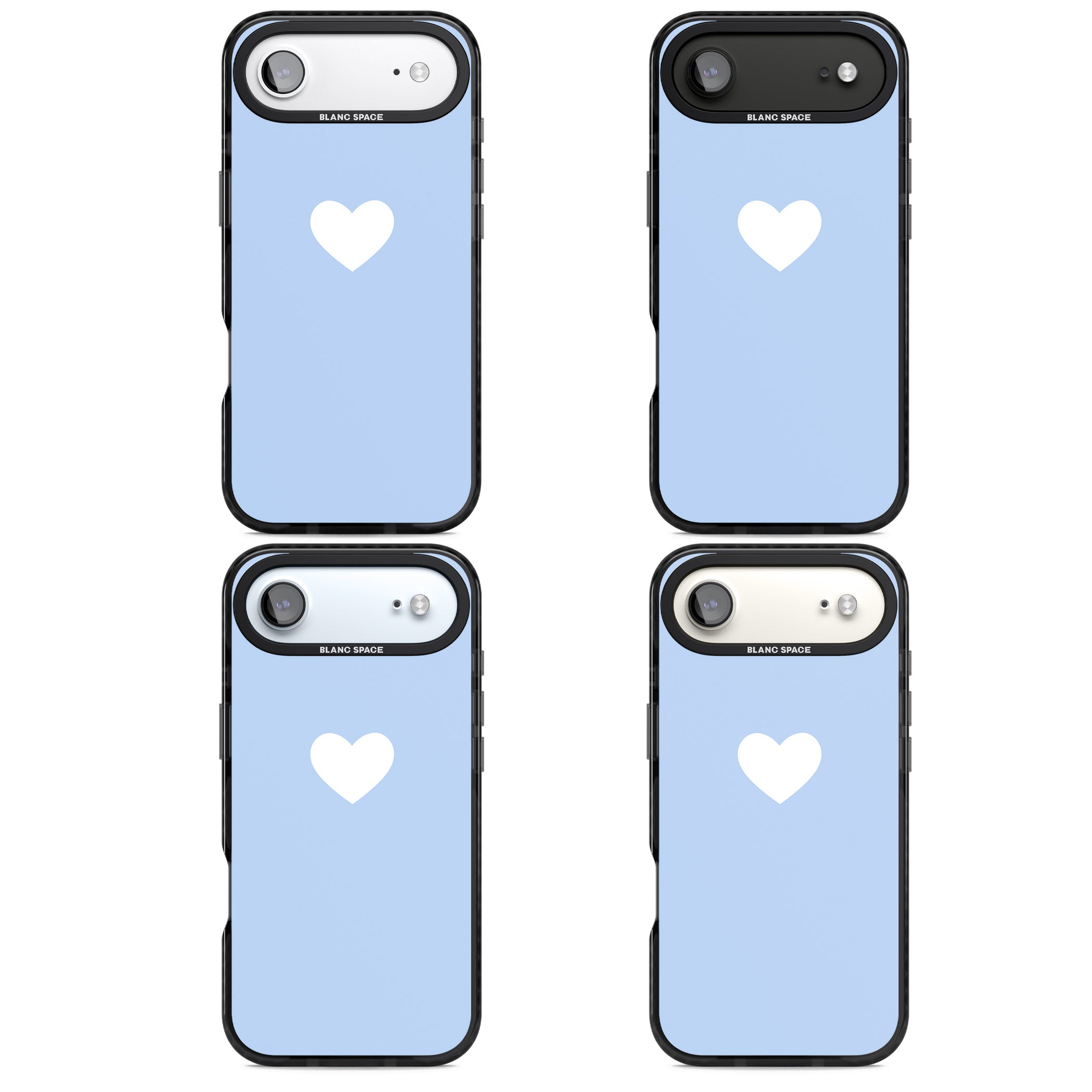 Single Heart Design: White & Baby Blue iPhone 17 Air Impact Pro Black Phone Case APT Impact Protection