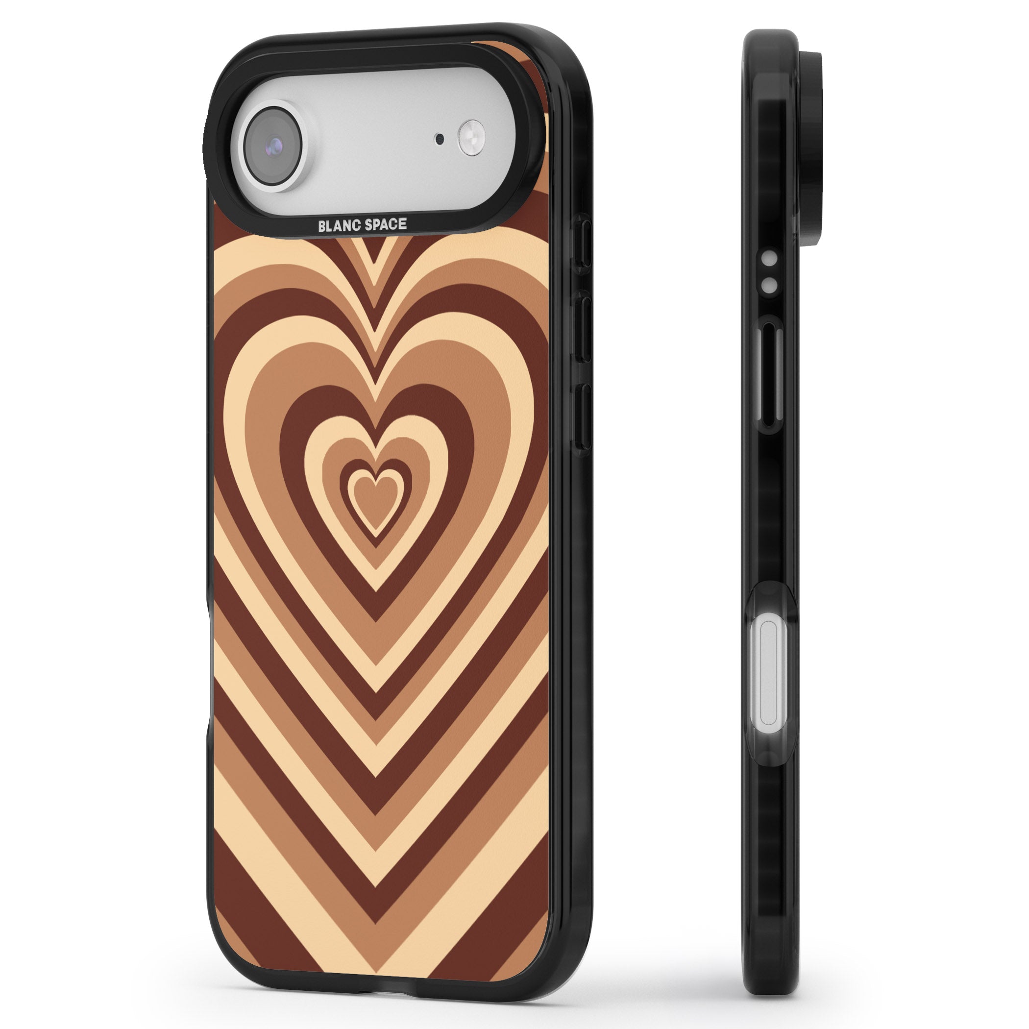 Latte Heart Illusion iPhone 17 Air Impact Pro Black Phone Case Side Profile