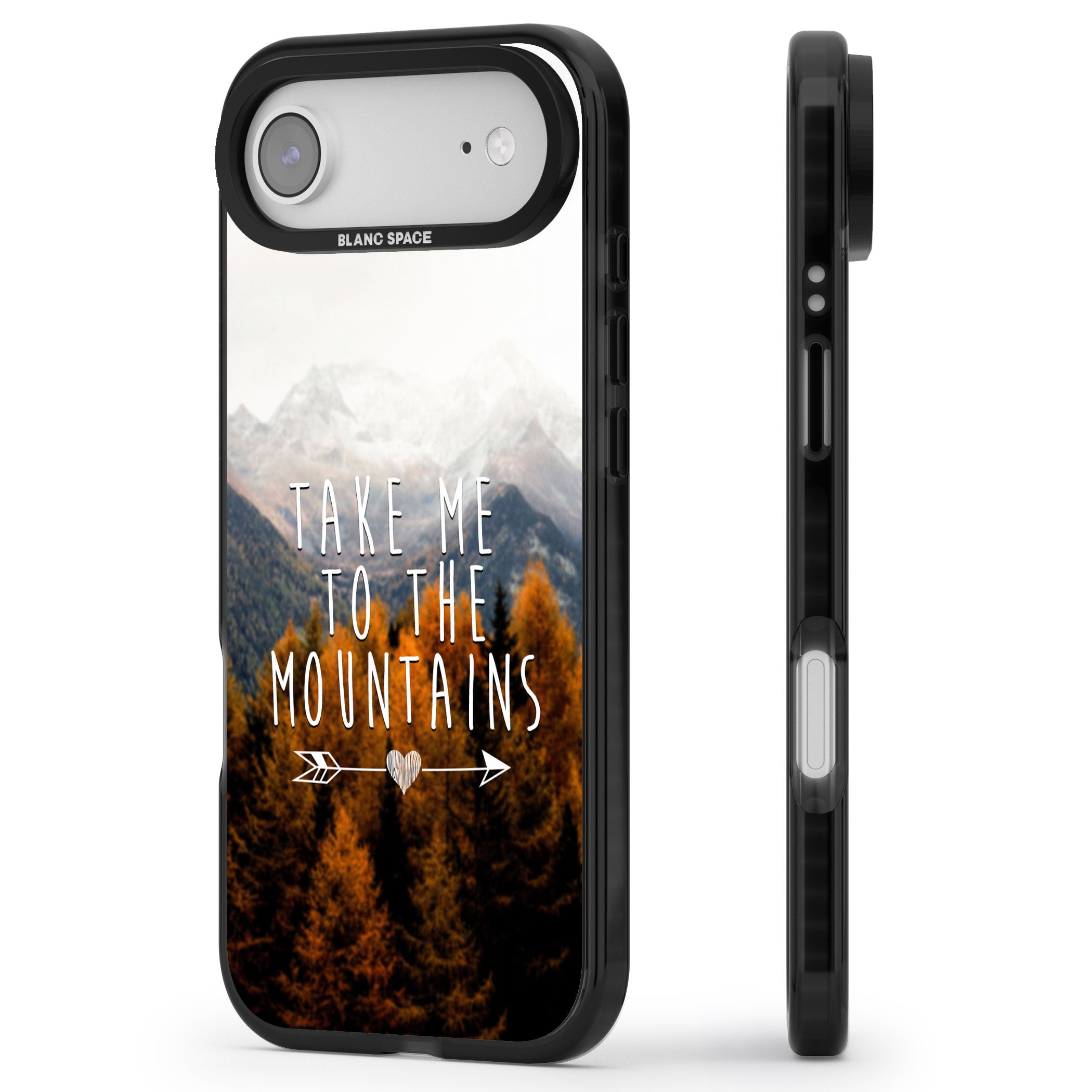 Take Me Mountains Quote iPhone 17 Air Impact Pro Black Phone Case Side Profile